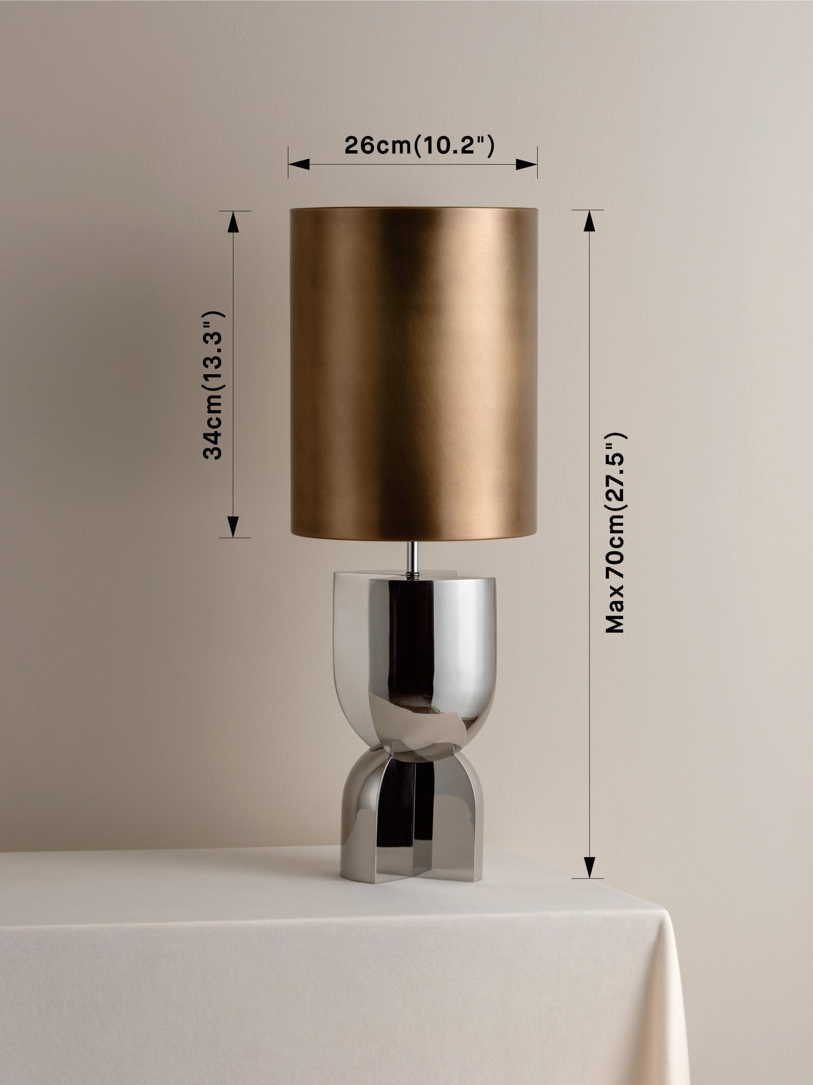 Editions chrome lamp with + aged brass shade | Table Lamp | Lights & Lamps Inc | Modern Affordable Designer Lighting | USA