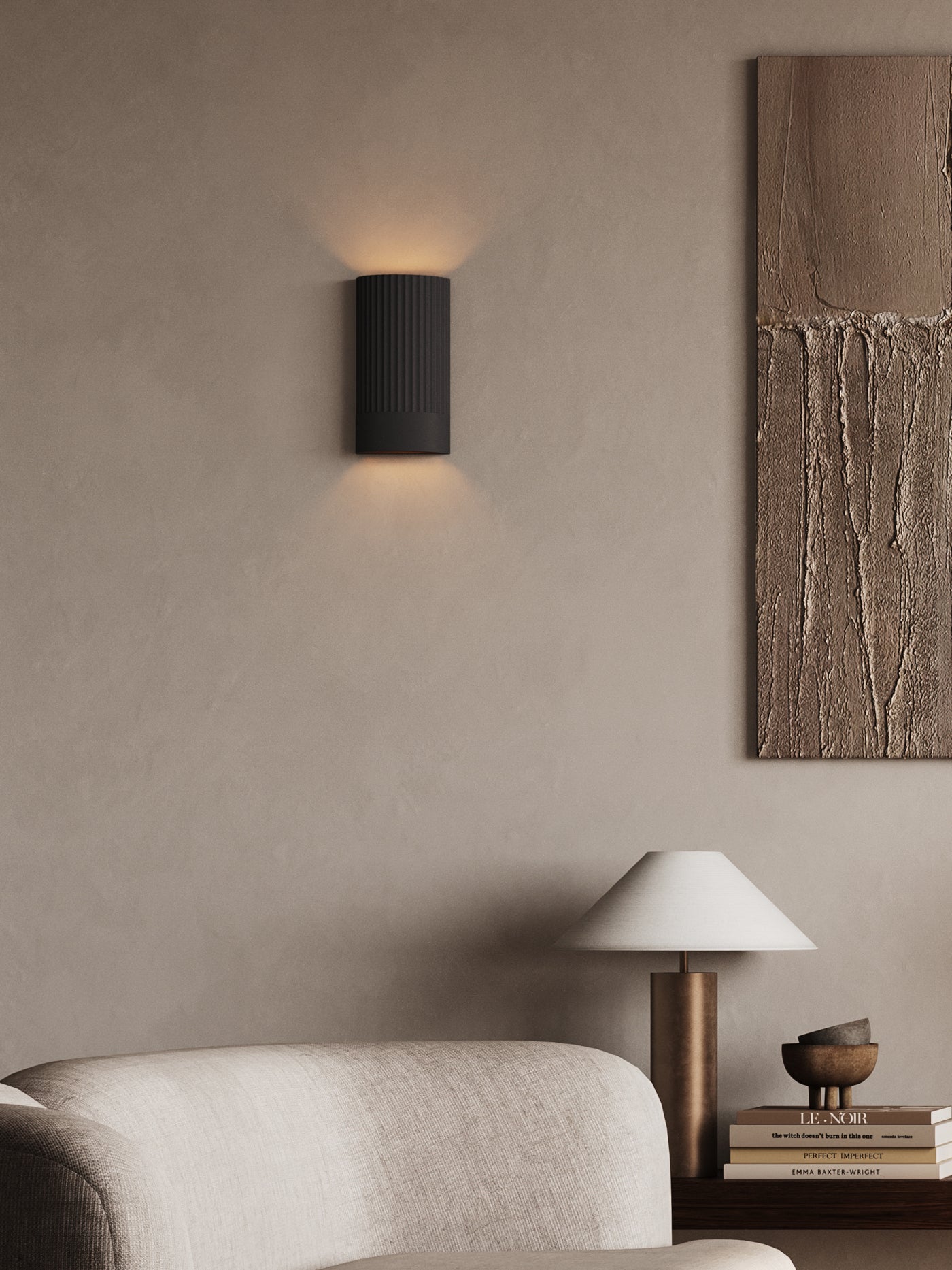 Nitara - chocolate ribbed concrete wall light | Wall Light | Lights & Lamps Inc | Modern Affordable Designer Lighting | USA