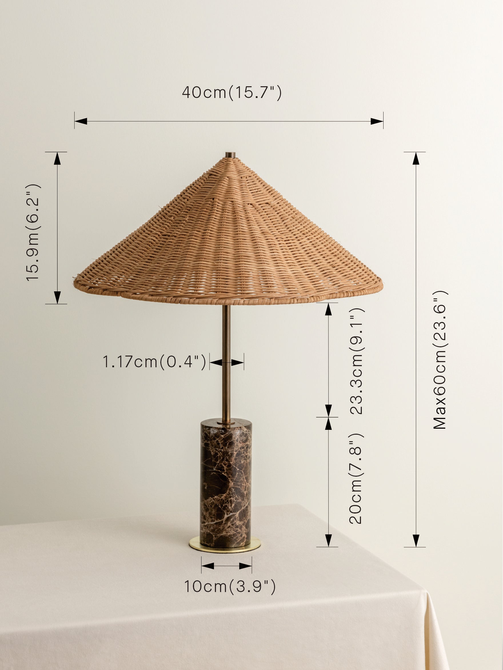 Ardini - 1 light rattan and brown marble table lamp | Table Lamp | Lights & Lamps Inc | Modern Affordable Designer Lighting | USA