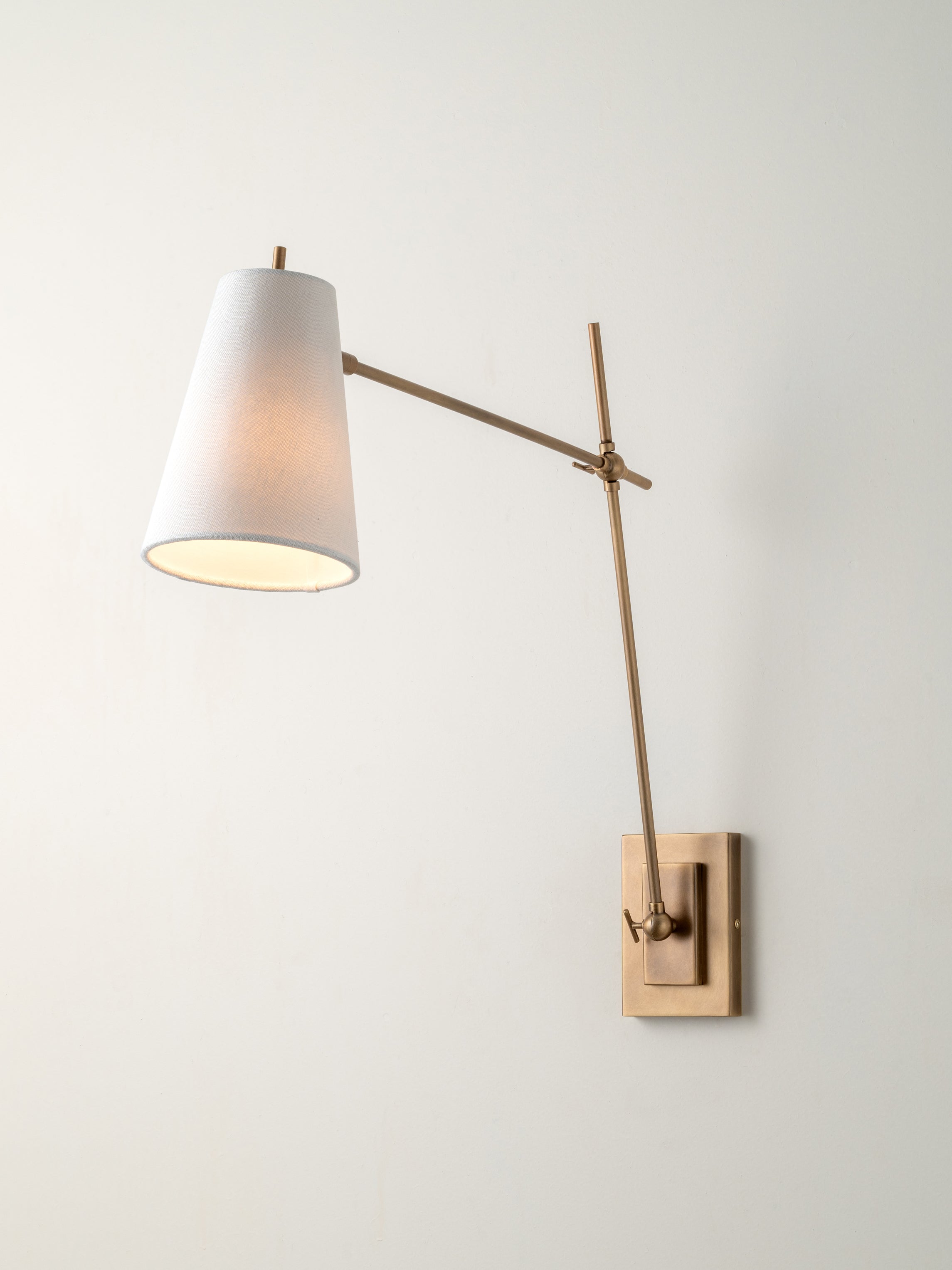 Celano - over reach aged brass and linen wall light | Wall light | lights & lamps | Modern affordable designer lighting