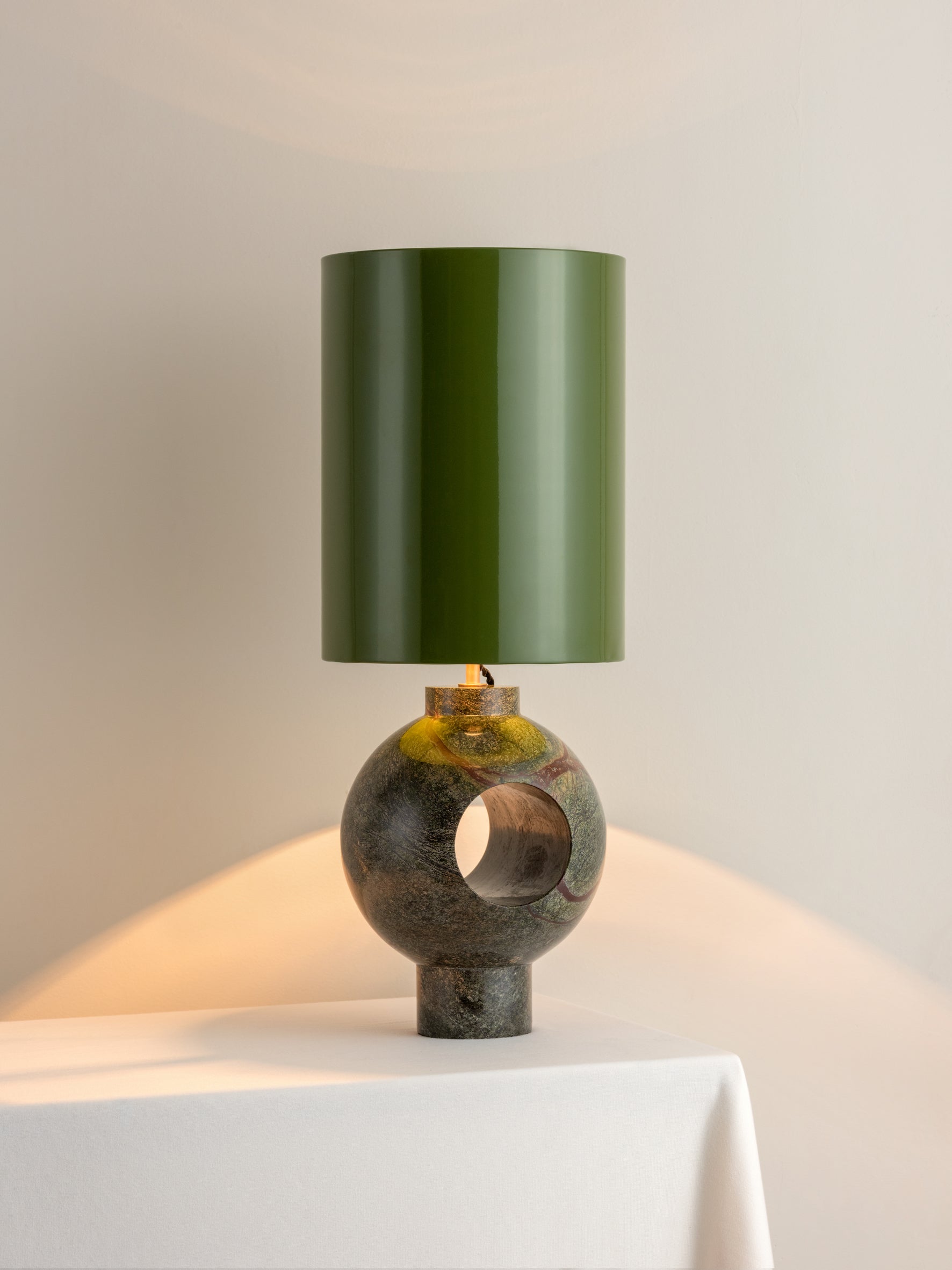 Editions marble lamp with + green lacquer shade | Table Lamp | Lights & Lamps Inc | Modern Affordable Designer Lighting | USA