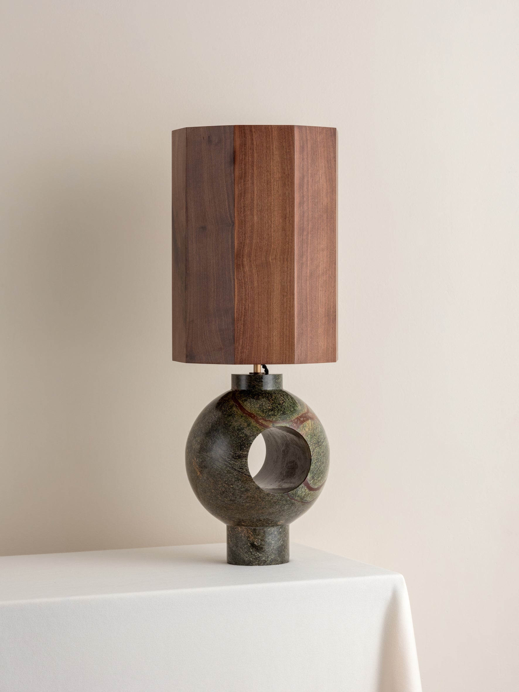 Editions marble lamp with + walnut wood shade | Table Lamp | Lights & Lamps Inc | Modern Affordable Designer Lighting | USA