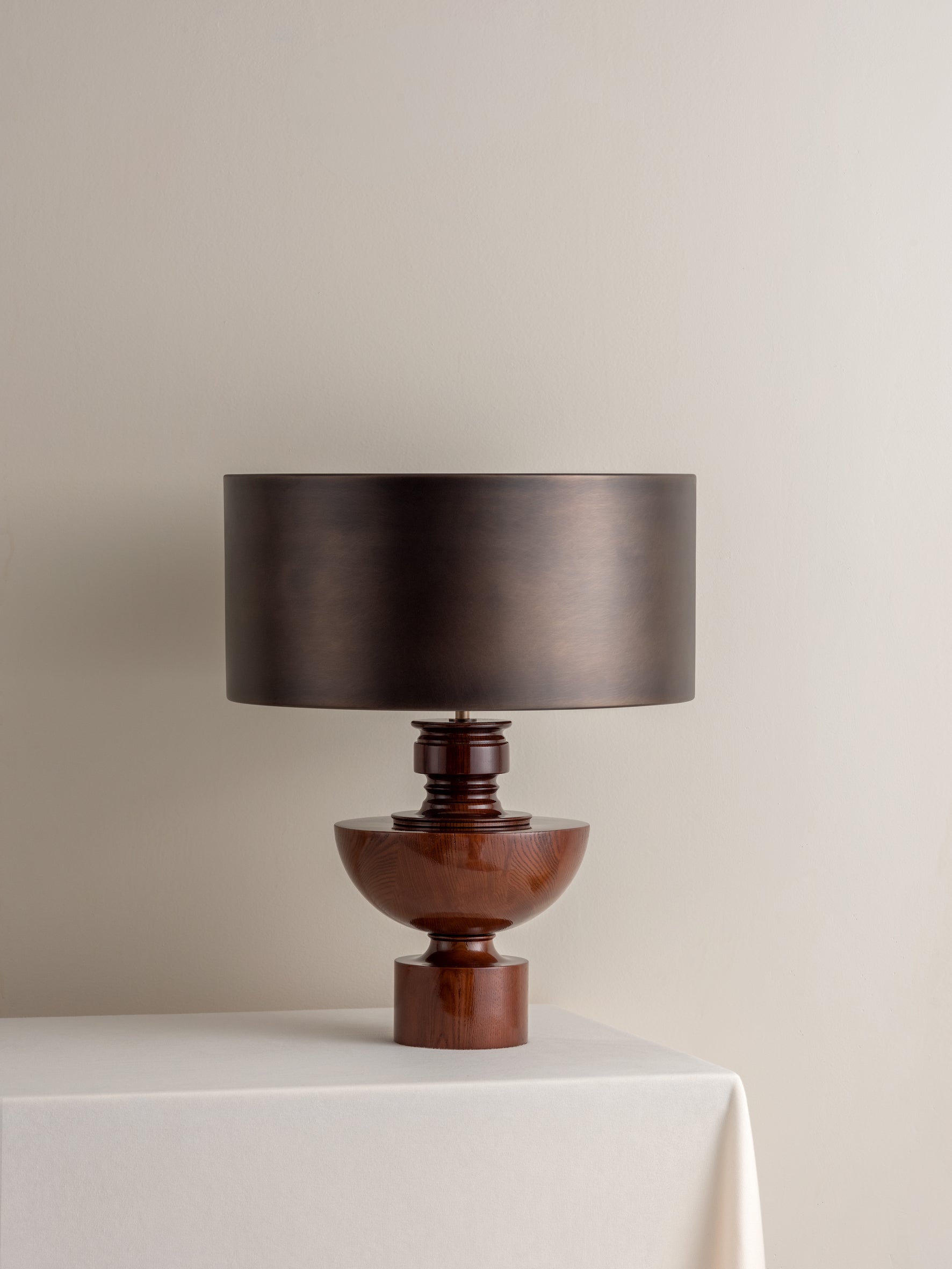 Editions spun wood lamp with + bronze shade | Table Lamp | Lights & Lamps Inc | Modern Affordable Designer Lighting | USA