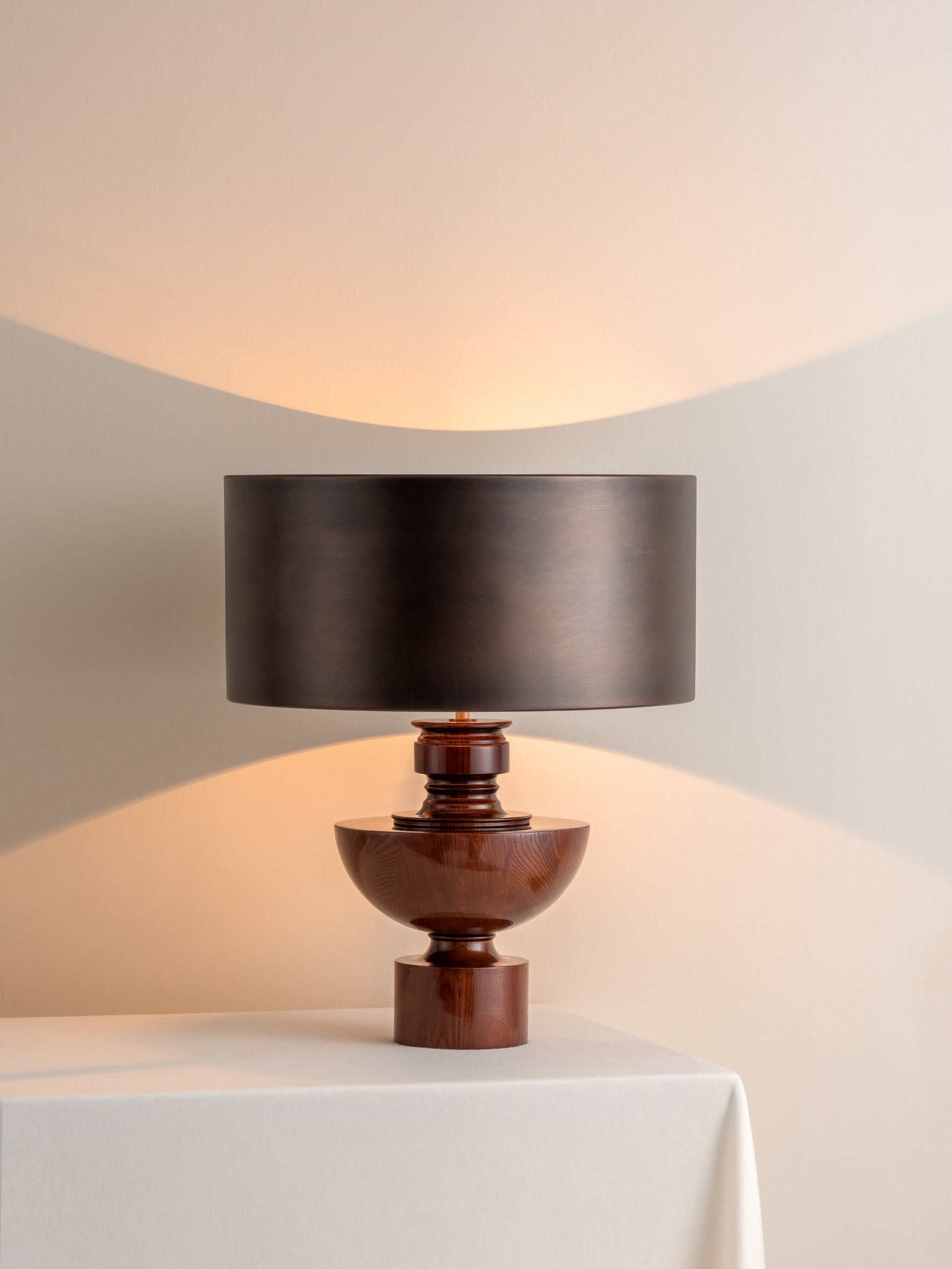 Editions spun wood lamp with + bronze shade | Table Lamp | Lights & Lamps Inc | Modern Affordable Designer Lighting | USA