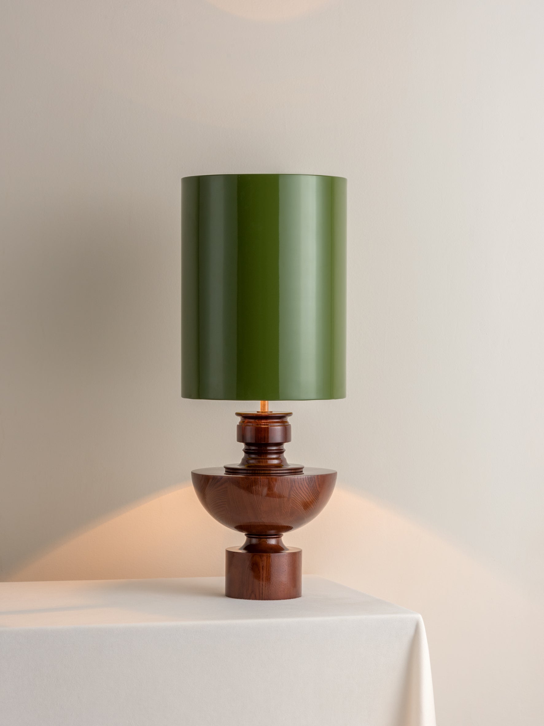 Editions spun wood lamp with + green lacquer shade | Table Lamp | Lights & Lamps Inc | Modern Affordable Designer Lighting | USA