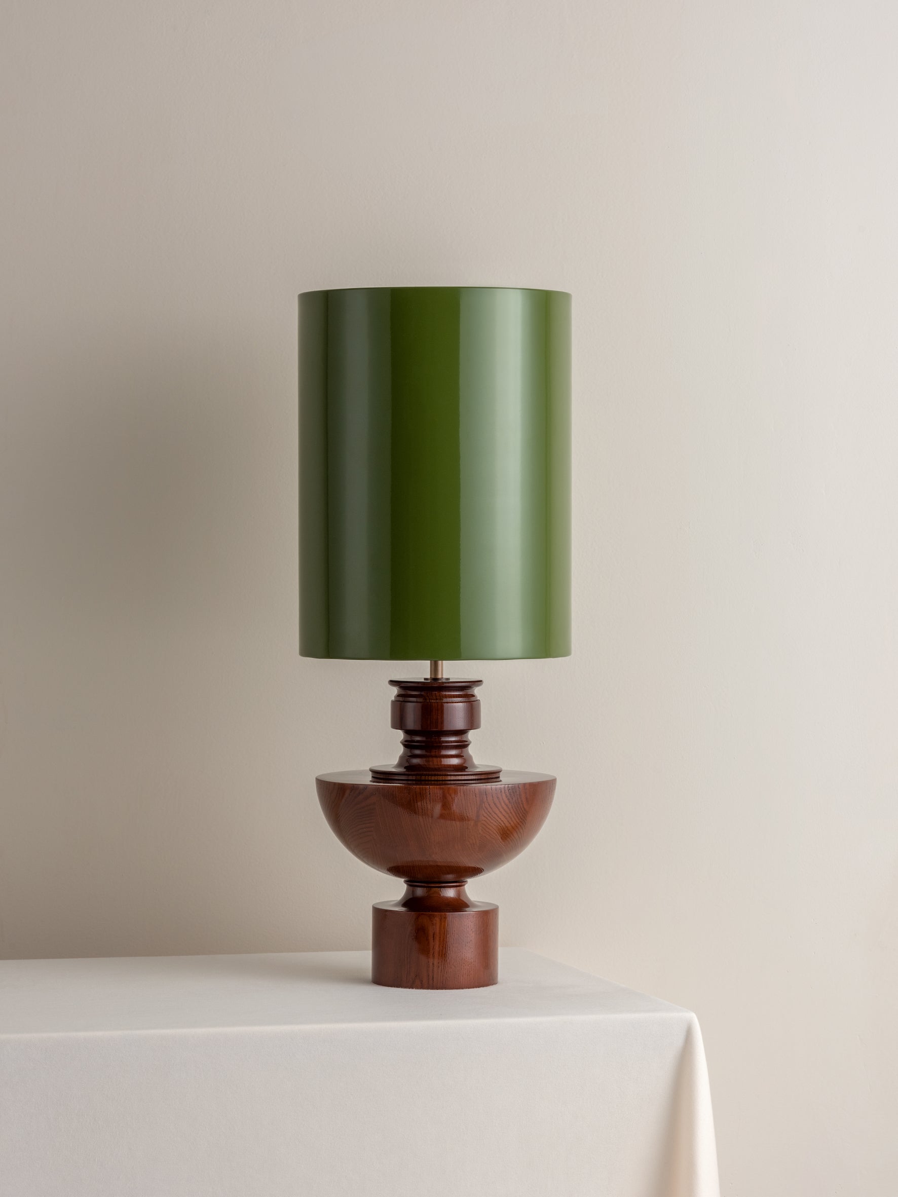 Editions spun wood lamp with + green lacquer shade | Table Lamp | Lights & Lamps Inc | Modern Affordable Designer Lighting | USA