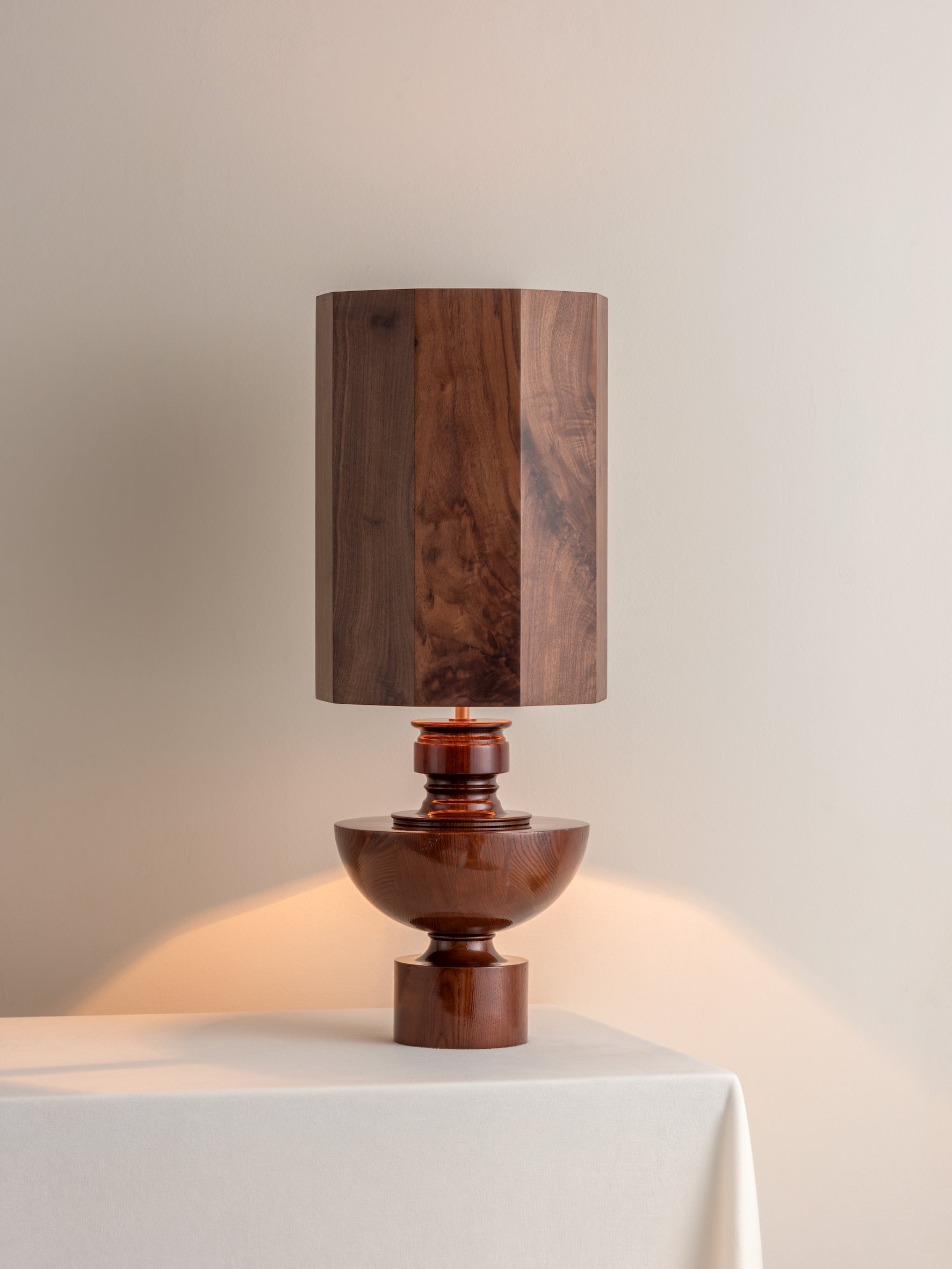 Editions spun wood lamp with + walnut wood shade | Table Lamp | Lights & Lamps Inc | Modern Affordable Designer Lighting | USA