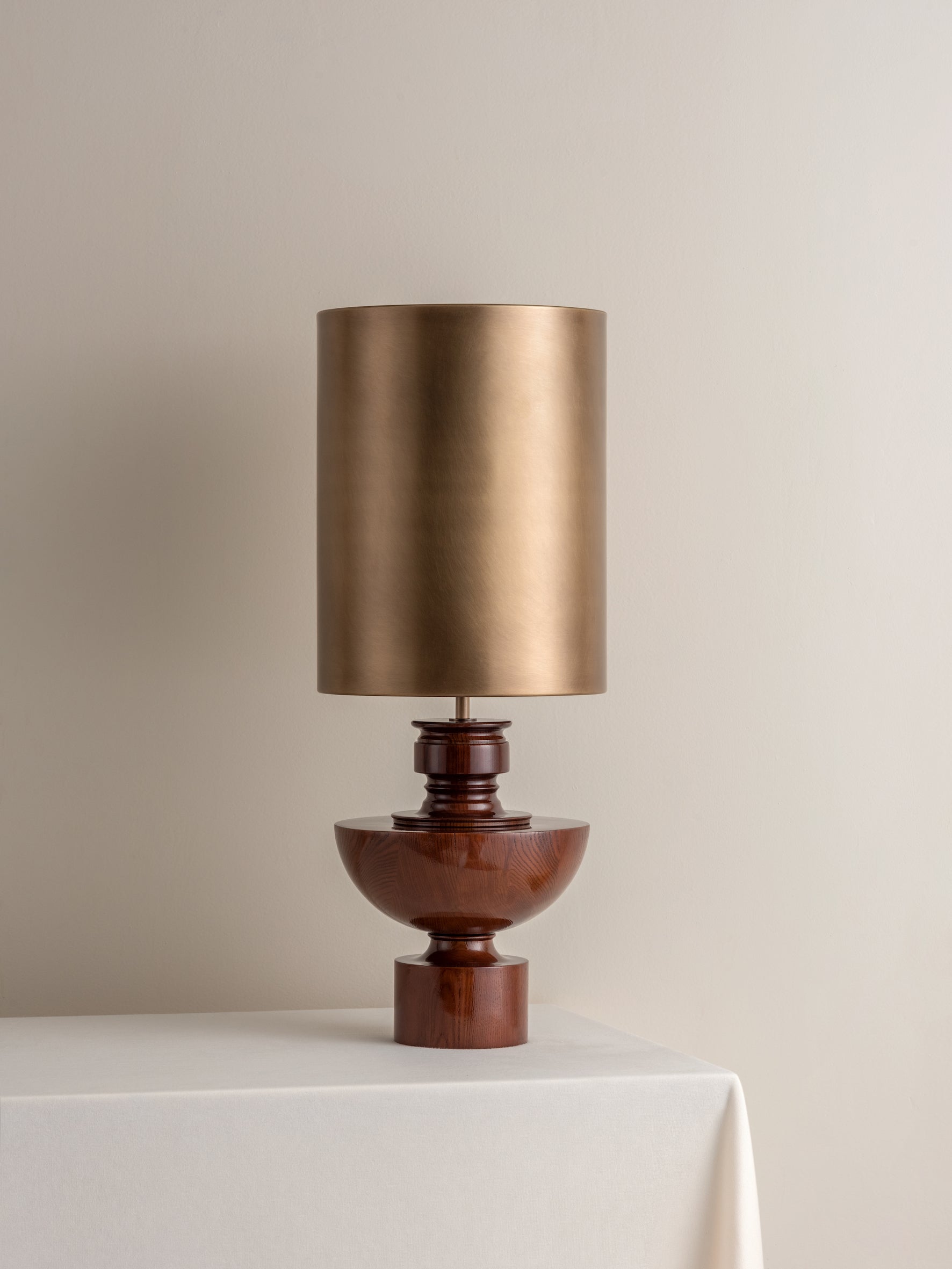 Editions spun wood lamp with + aged brass shade | Table Lamp | Lights & Lamps Inc | Modern Affordable Designer Lighting | USA