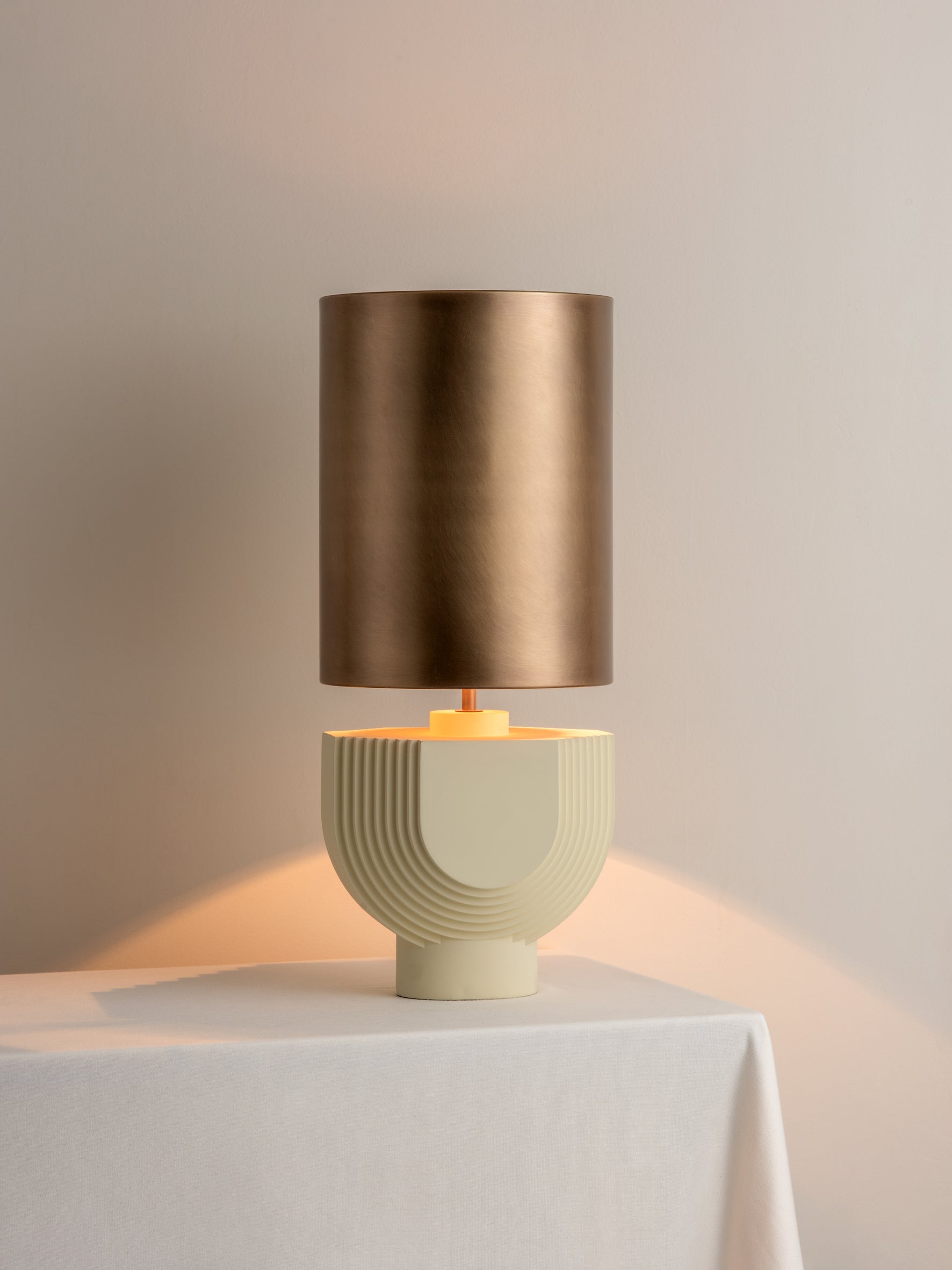 Editions concrete lamp with + aged brass shade | Table Lamp | Lights & Lamps Inc | Modern Affordable Designer Lighting | USA