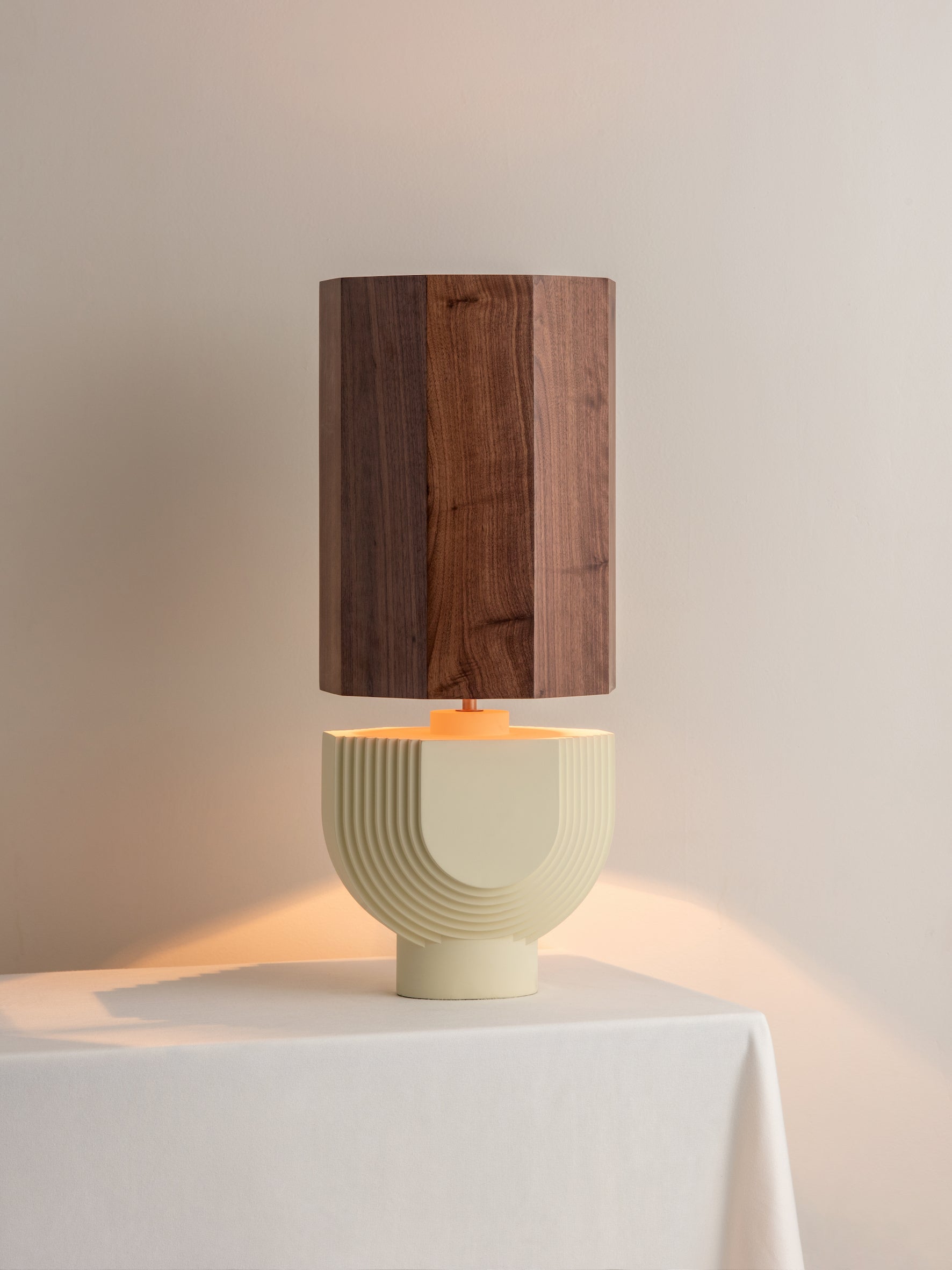 Editions concrete lamp with + walnut wood shade | Table Lamp | Lights & Lamps Inc | Modern Affordable Designer Lighting | USA