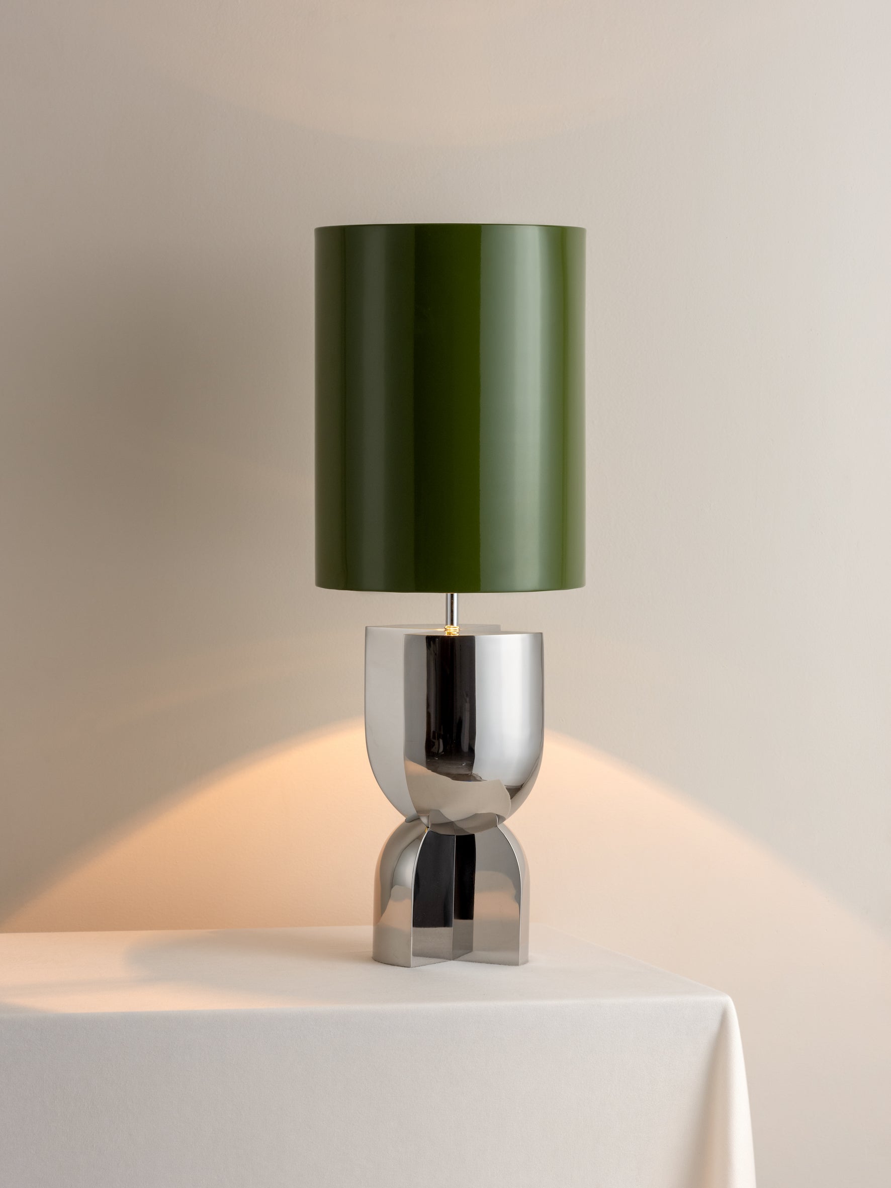 Editions chrome lamp with + green lacquer shade | Table Lamp | Lights & Lamps Inc | Modern Affordable Designer Lighting | USA