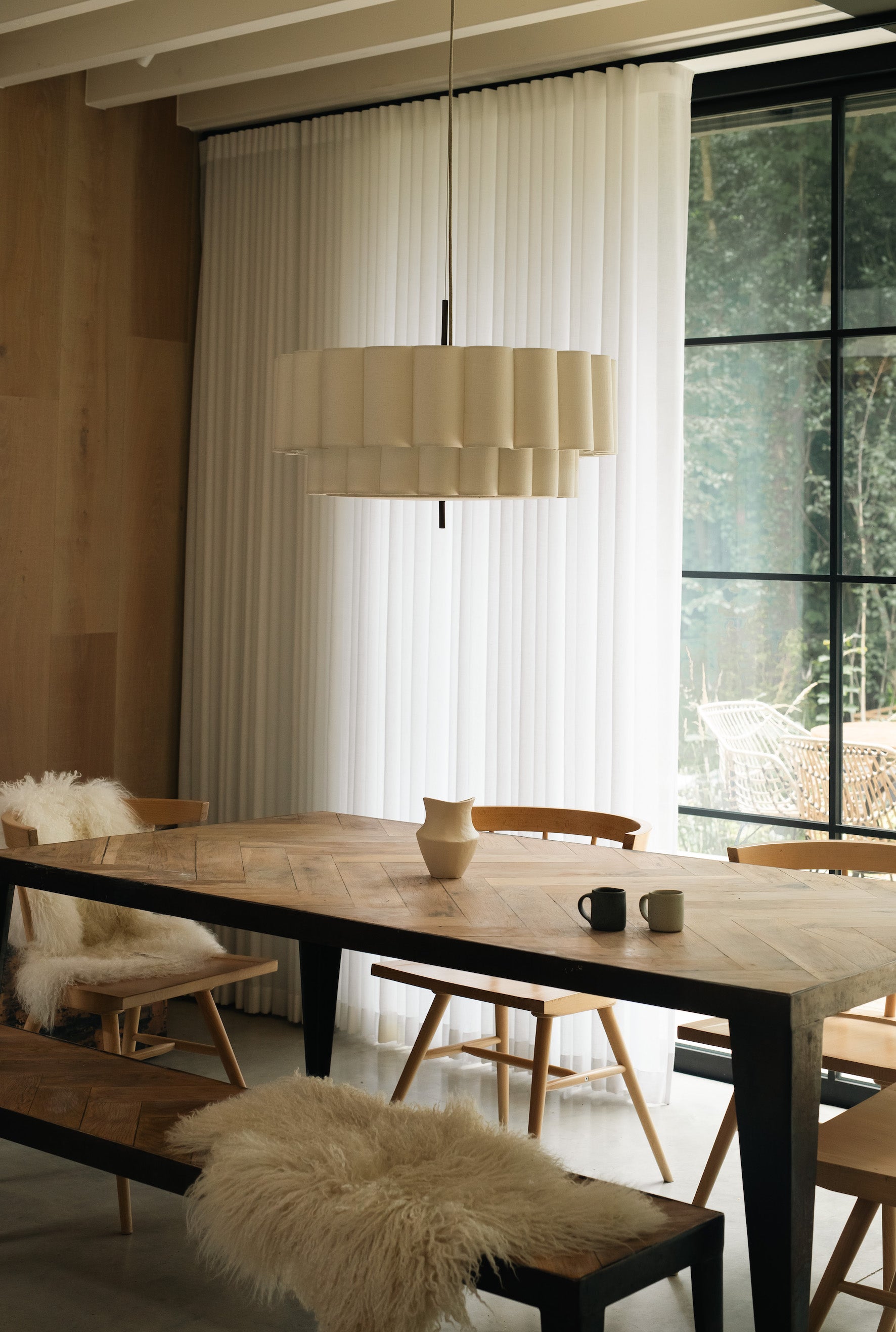 Folia - large scalloped natural linen pendant | Ceiling Light | Lights & Lamps Inc | Modern Affordable Designer Lighting | USA