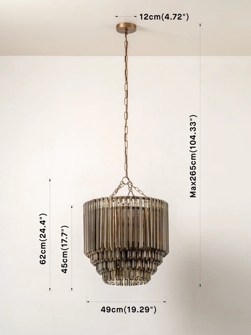Petalia - 5 light aged brass and smoked green glass tube tall chandelier | Chandelier | lights & lamps | US | Modern affordable designer lighting