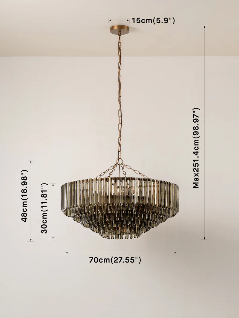 Petalia - 9 light aged brass and smoked green glass tube wide chandelier | Chandelier | lights & lamps | US | Modern affordable designer lighting