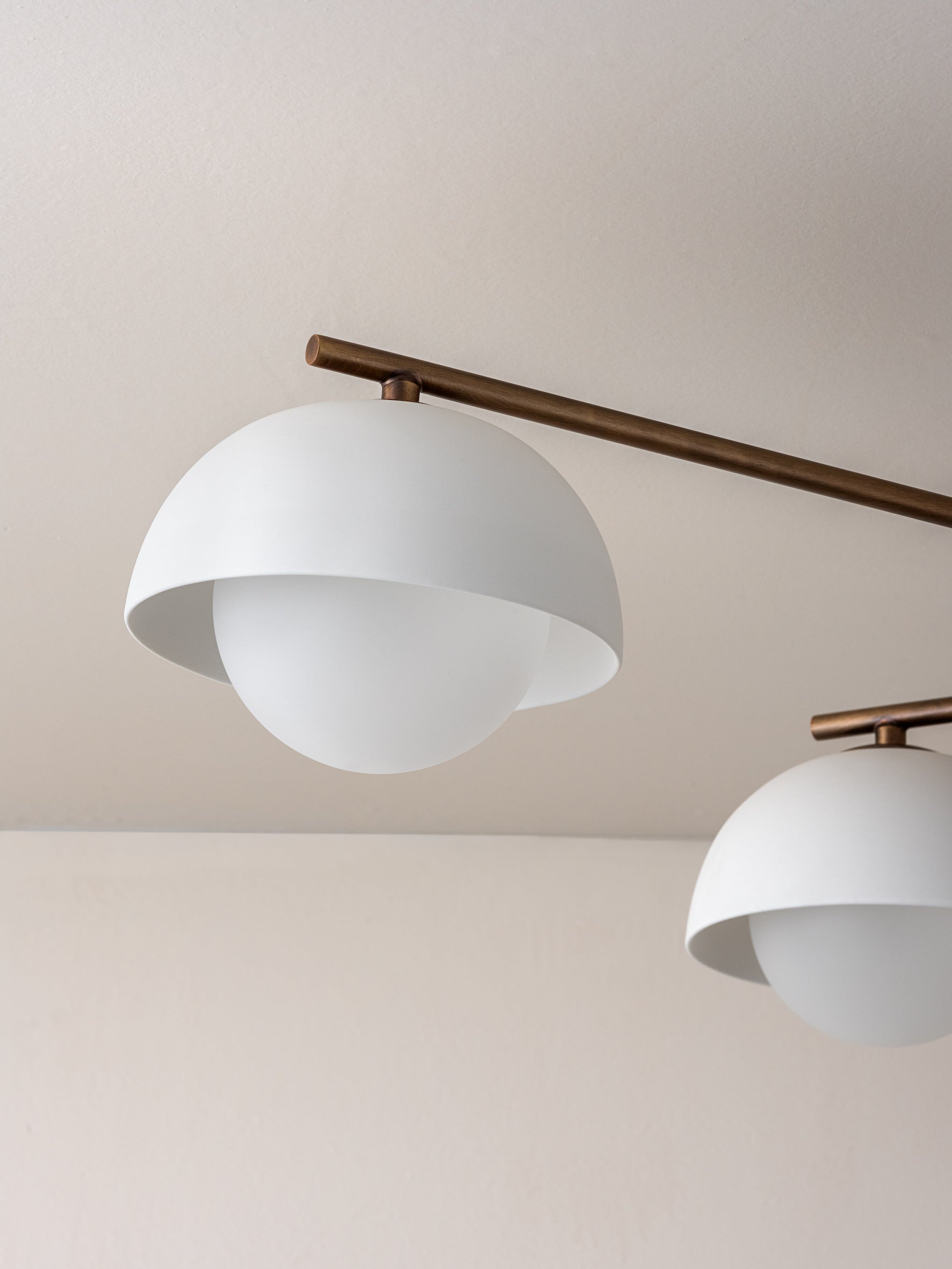 Porsa - 6 light aged brass and warm white porcelain flush | Ceiling Light | Lights & Lamps Inc | Modern Affordable Designer Lighting | USA