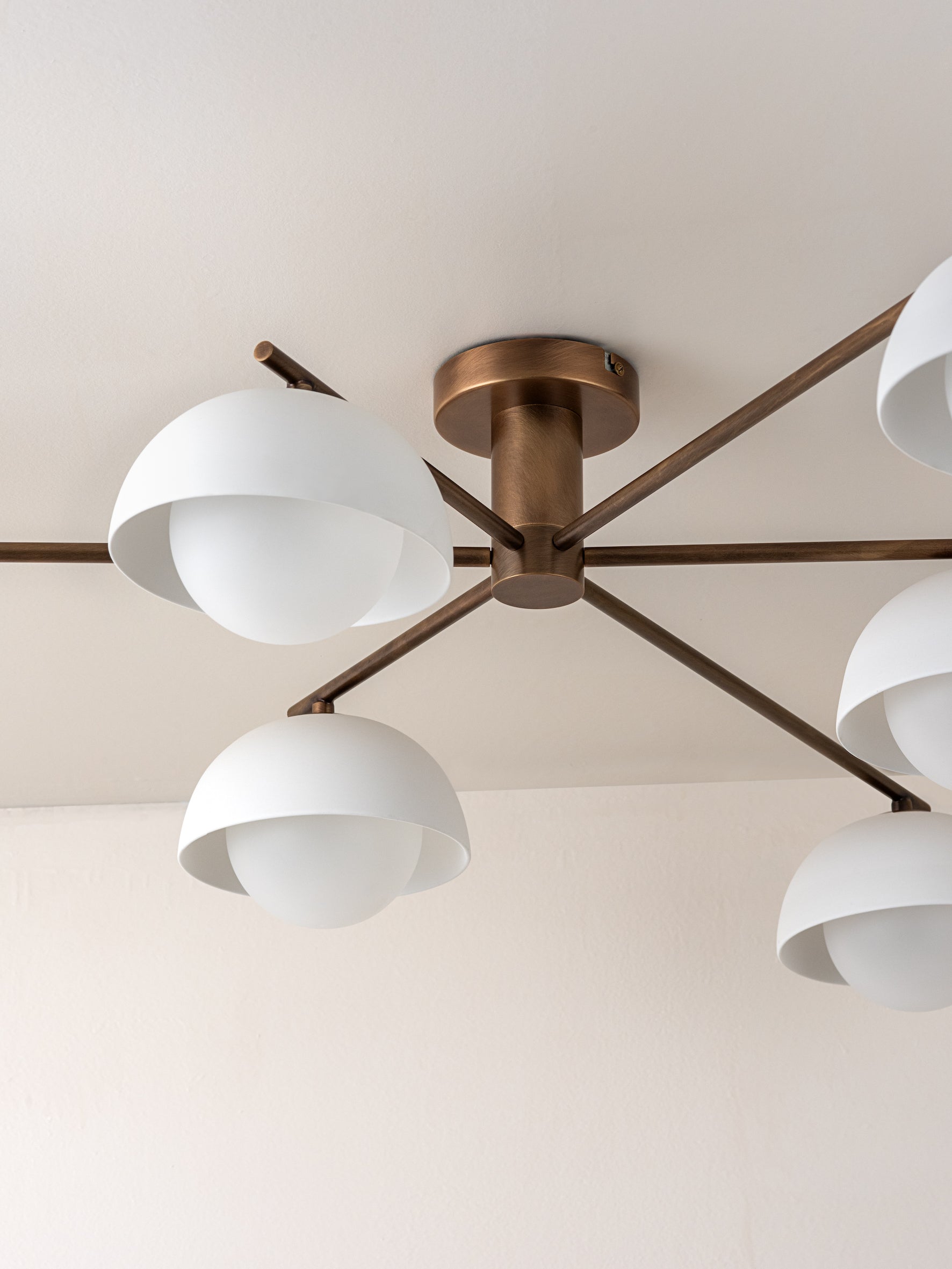 Porsa - 6 light aged brass and warm white porcelain flush | Ceiling Light | Lights & Lamps Inc | Modern Affordable Designer Lighting | USA