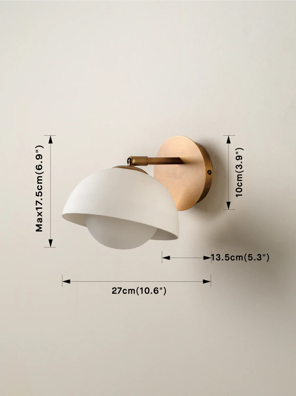 Porsa aged brass and warm white porcelain wall light