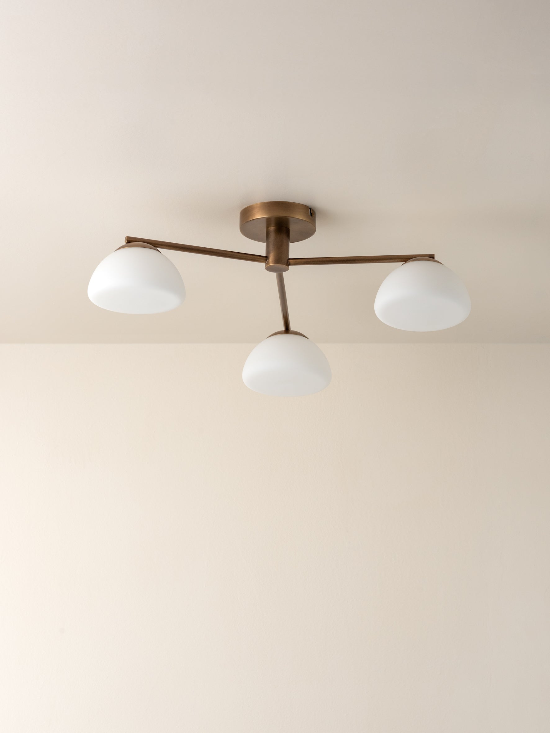 Silio - 3 light aged brass and opal flush | Ceiling Light | Lights & Lamps Inc | Modern Affordable Designer Lighting | USA