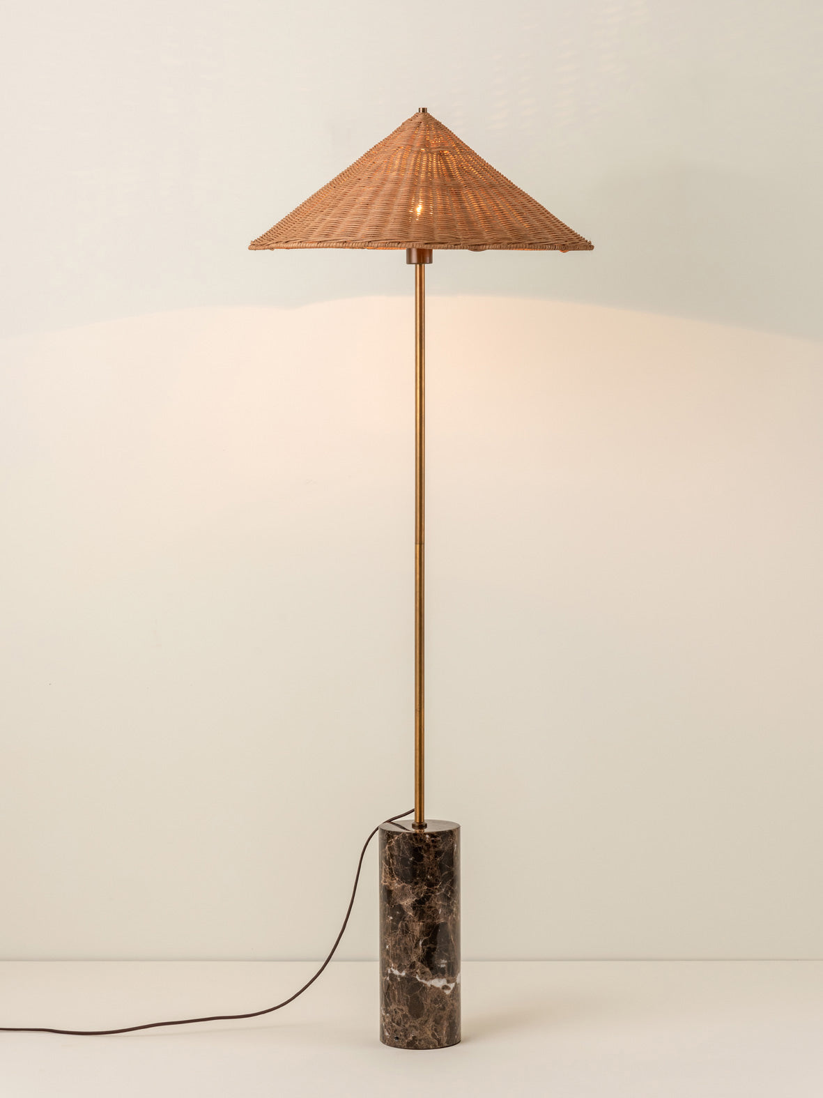 Ardini - 1 light rattan and brown marble floor lamp | Floor Lamp | Lights & Lamps Inc | Modern Affordable Designer Lighting | USA