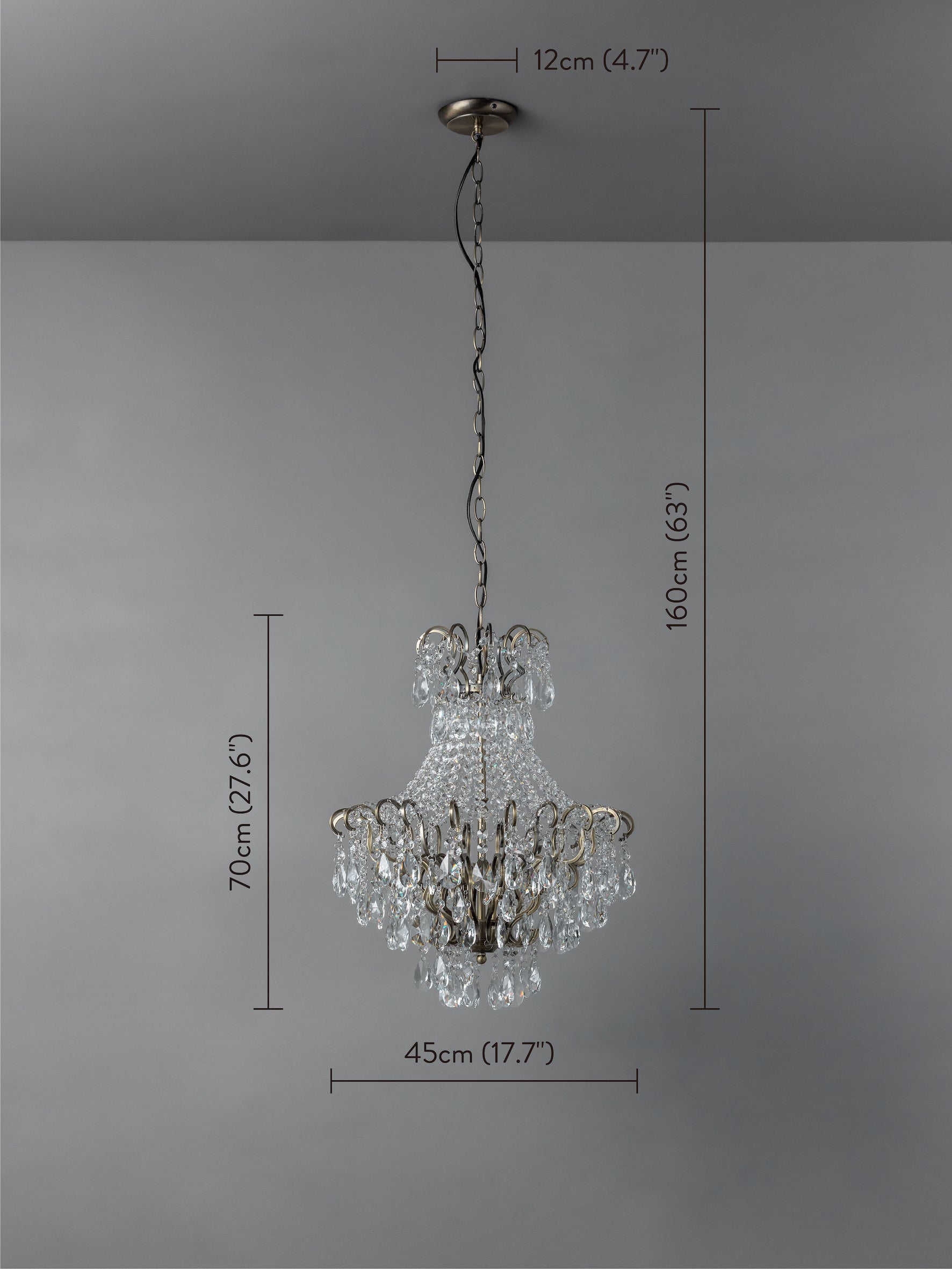 Lina - 4 light antique brass crystal glass chandelier | Ceiling Light | Lights & Lamps Inc | Modern Affordable Designer Lighting | USA