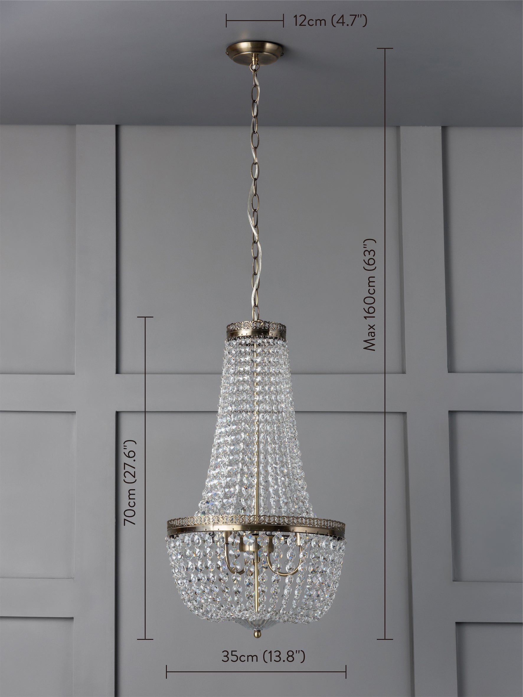 Pioni - 3 light antique brass crystal glass chandelier | Ceiling Light | Lights & Lamps Inc | Modern Affordable Designer Lighting | USA