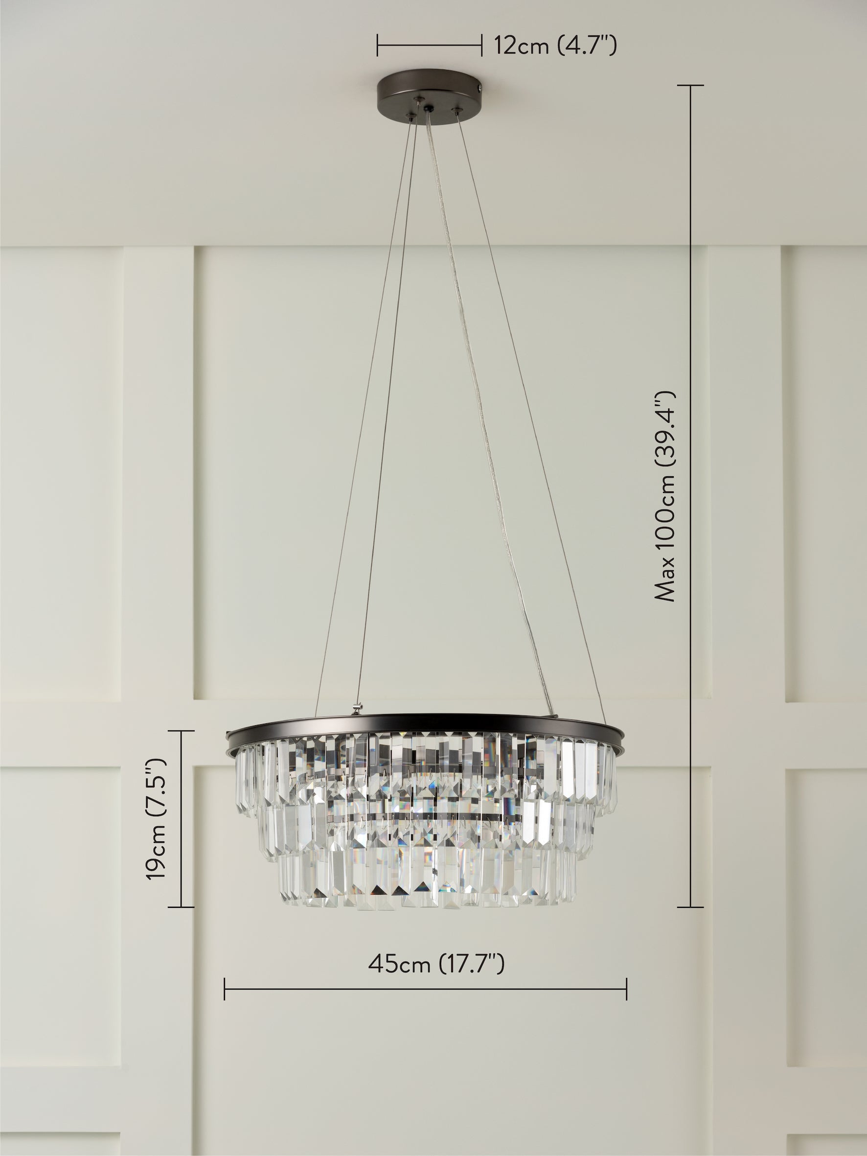 Alila - 5 light graphite silver tiered crystal glass chandelier | Ceiling Light | Lights & Lamps Inc | Modern Affordable Designer Lighting | USA