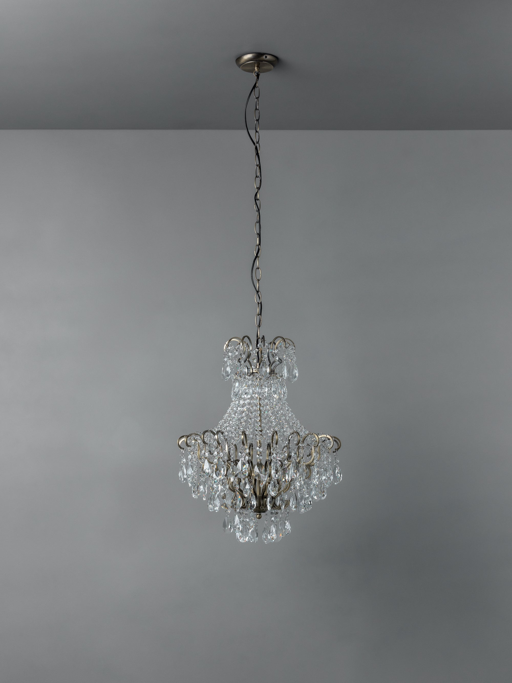Lina - 4 light antique brass crystal glass chandelier | Ceiling Light | Lights & Lamps Inc | Modern Affordable Designer Lighting | USA