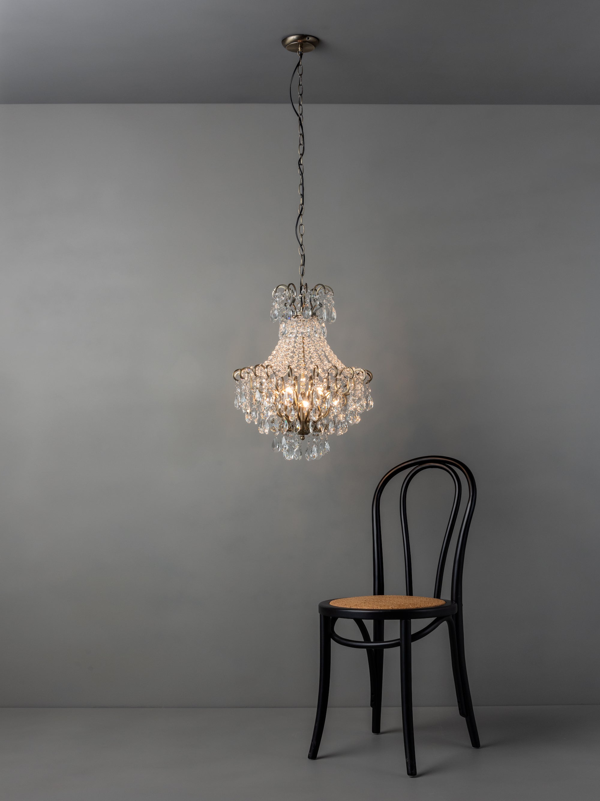 Lina - 4 light antique brass crystal glass chandelier | Ceiling Light | Lights & Lamps Inc | Modern Affordable Designer Lighting | USA