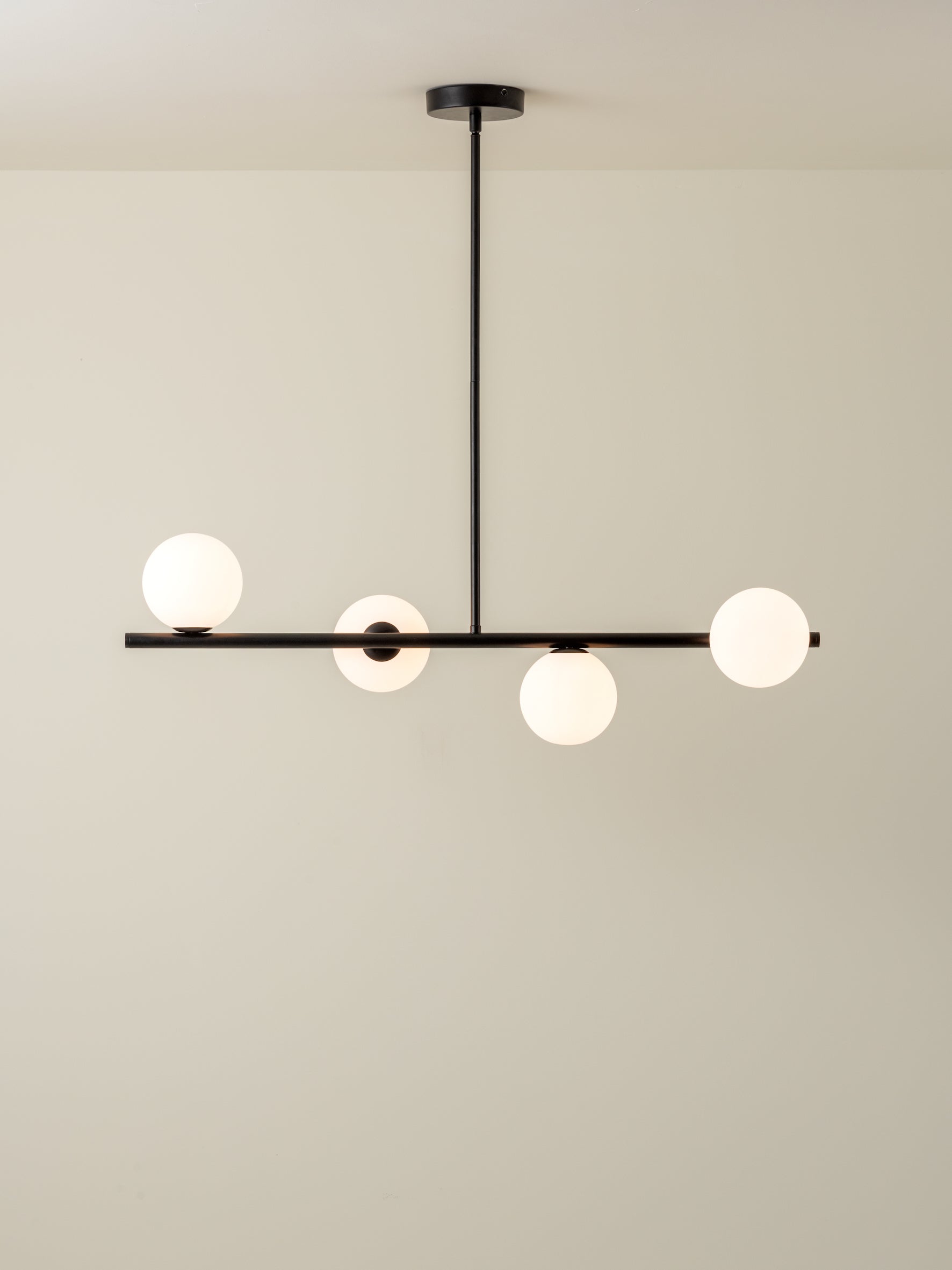 Perch - 4 light matt black and opal pendant bar | Ceiling Light | Lights & Lamps Inc | Modern Affordable Designer Lighting | USA