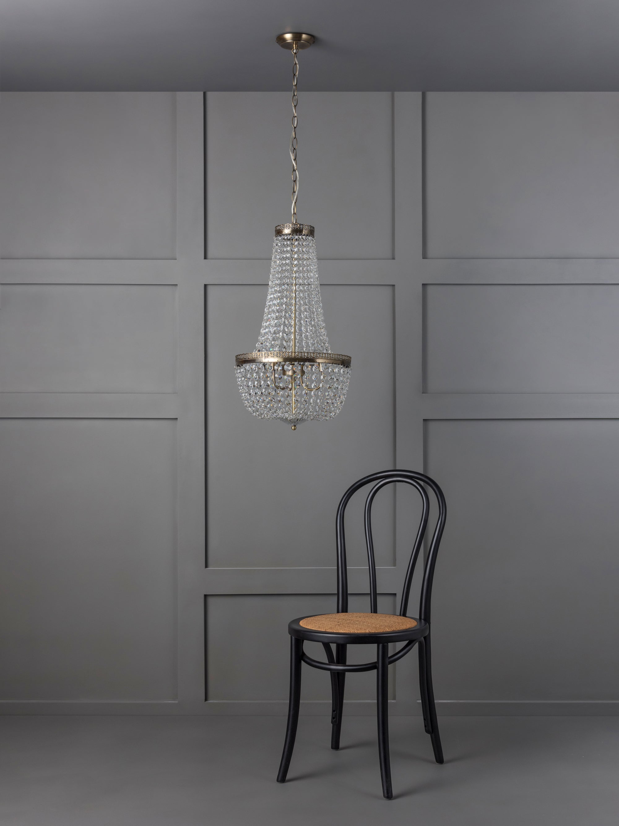Pioni - 3 light antique brass crystal glass chandelier | Ceiling Light | Lights & Lamps Inc | Modern Affordable Designer Lighting | USA