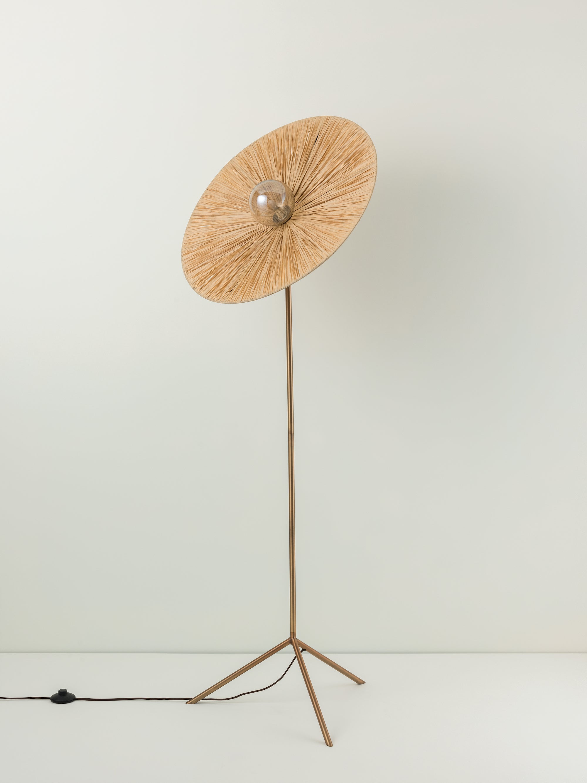 Ridotti - 1 Light Natural Raffia and Burnished Brass Floor Lamp | Floor Lamp | Lights & Lamps Inc | Modern Affordable Designer Lighting | USA