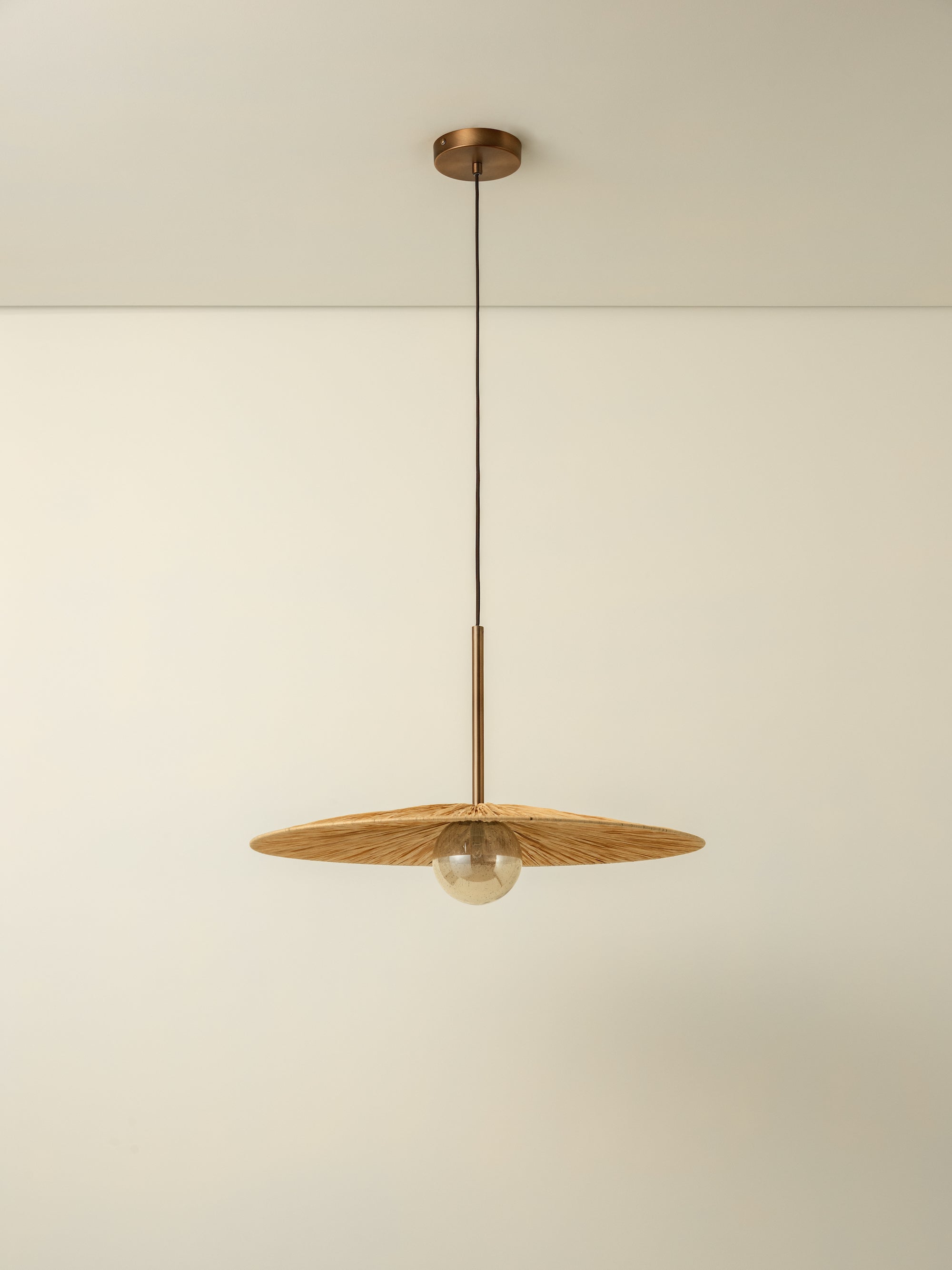 Ridotti - 1 light natural raffia and burnished brass pendant | Ceiling Light | Lights & Lamps Inc | Modern Affordable Designer Lighting | USA