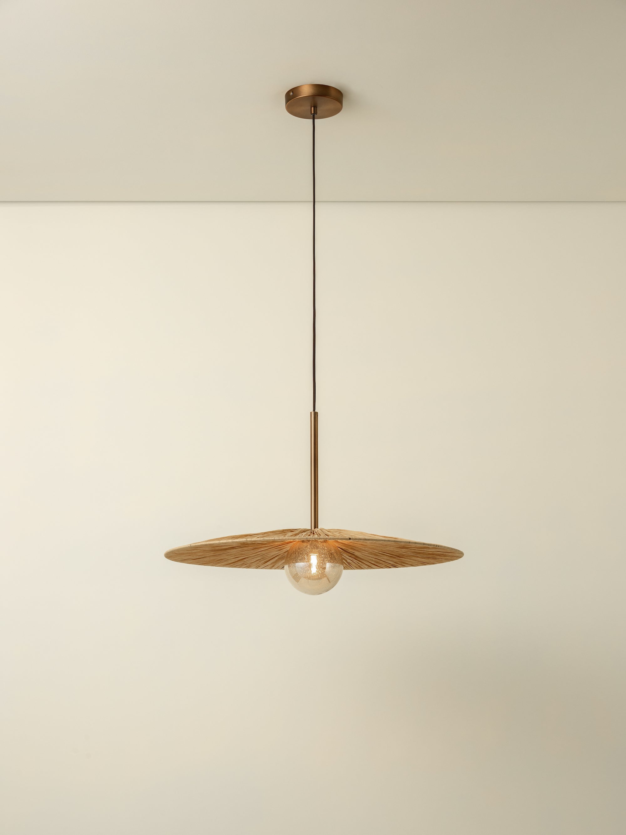 Ridotti - 1 light natural raffia and burnished brass pendant | Ceiling Light | Lights & Lamps Inc | Modern Affordable Designer Lighting | USA