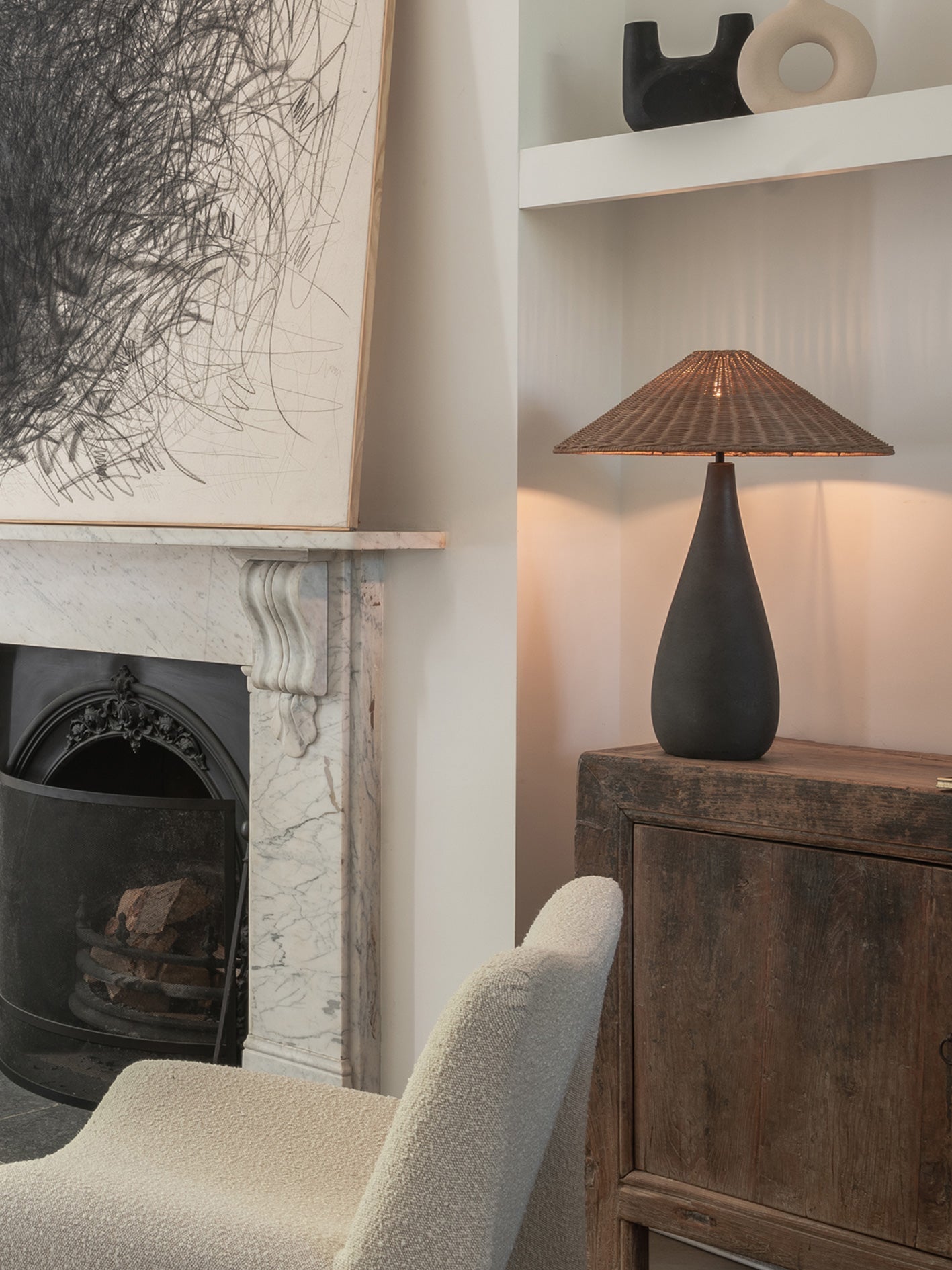 Miata - charcoal concrete and rattan table lamp | Table Lamp | Lights & Lamps Inc | Modern Affordable Designer Lighting | USA