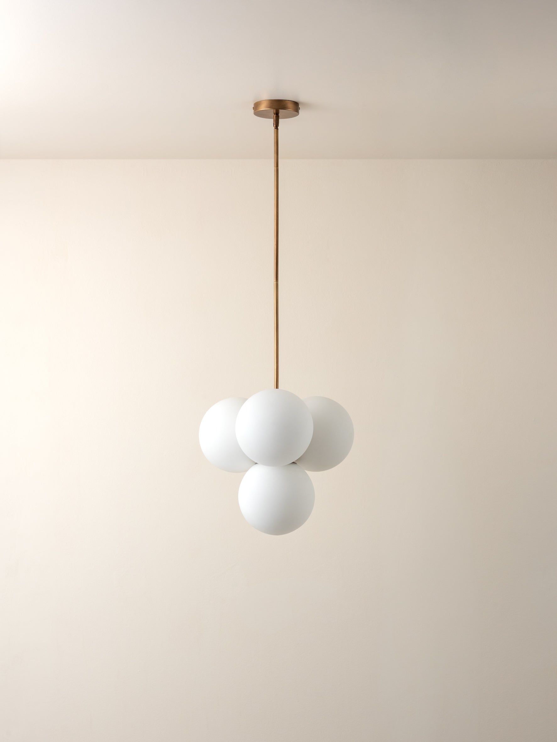 Boule - 4 light brass and opal pendant light | Ceiling Light | Lights & Lamps Inc | Modern Affordable Designer Lighting | USA