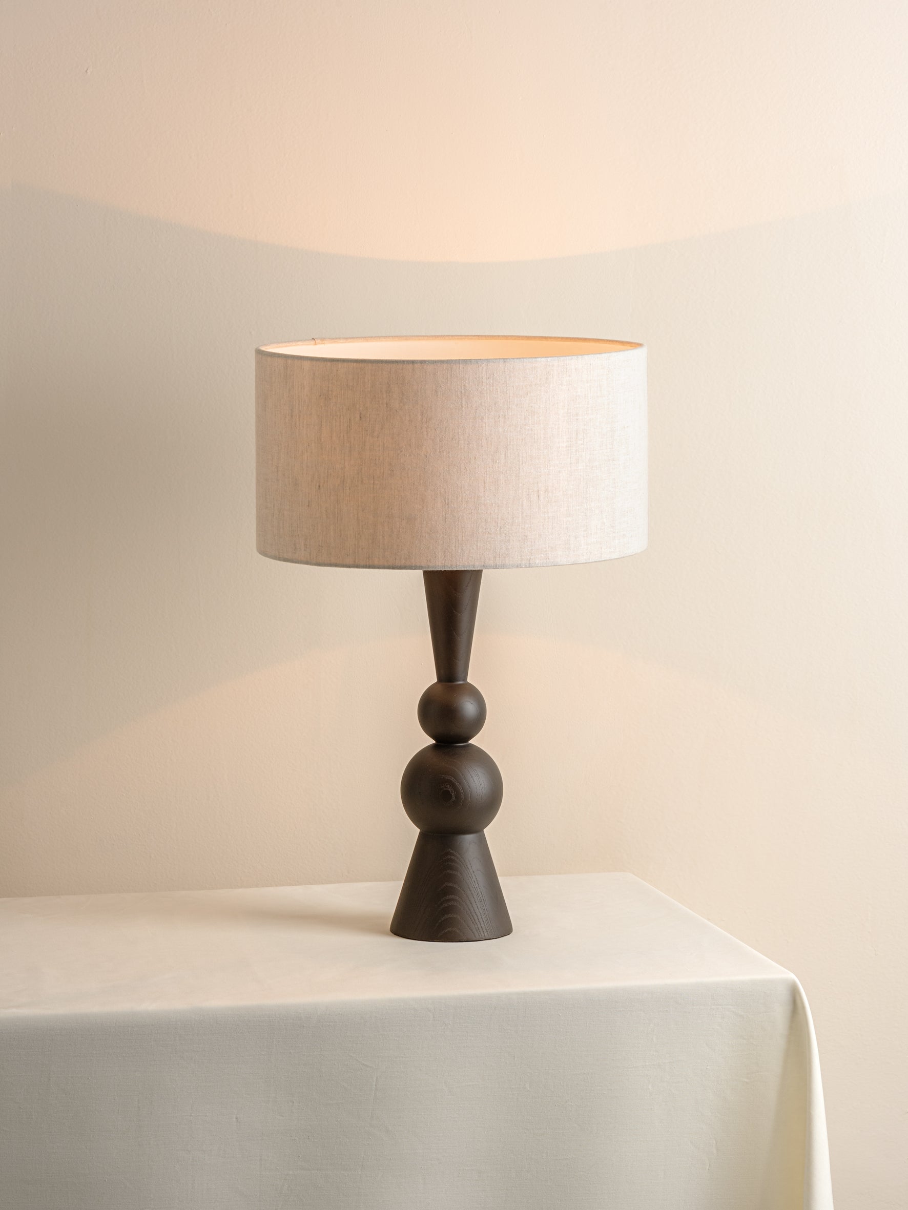 Carmine - dark wood and linen table lamp | Table Lamp | Lights & Lamps Inc | Modern Affordable Designer Lighting | USA