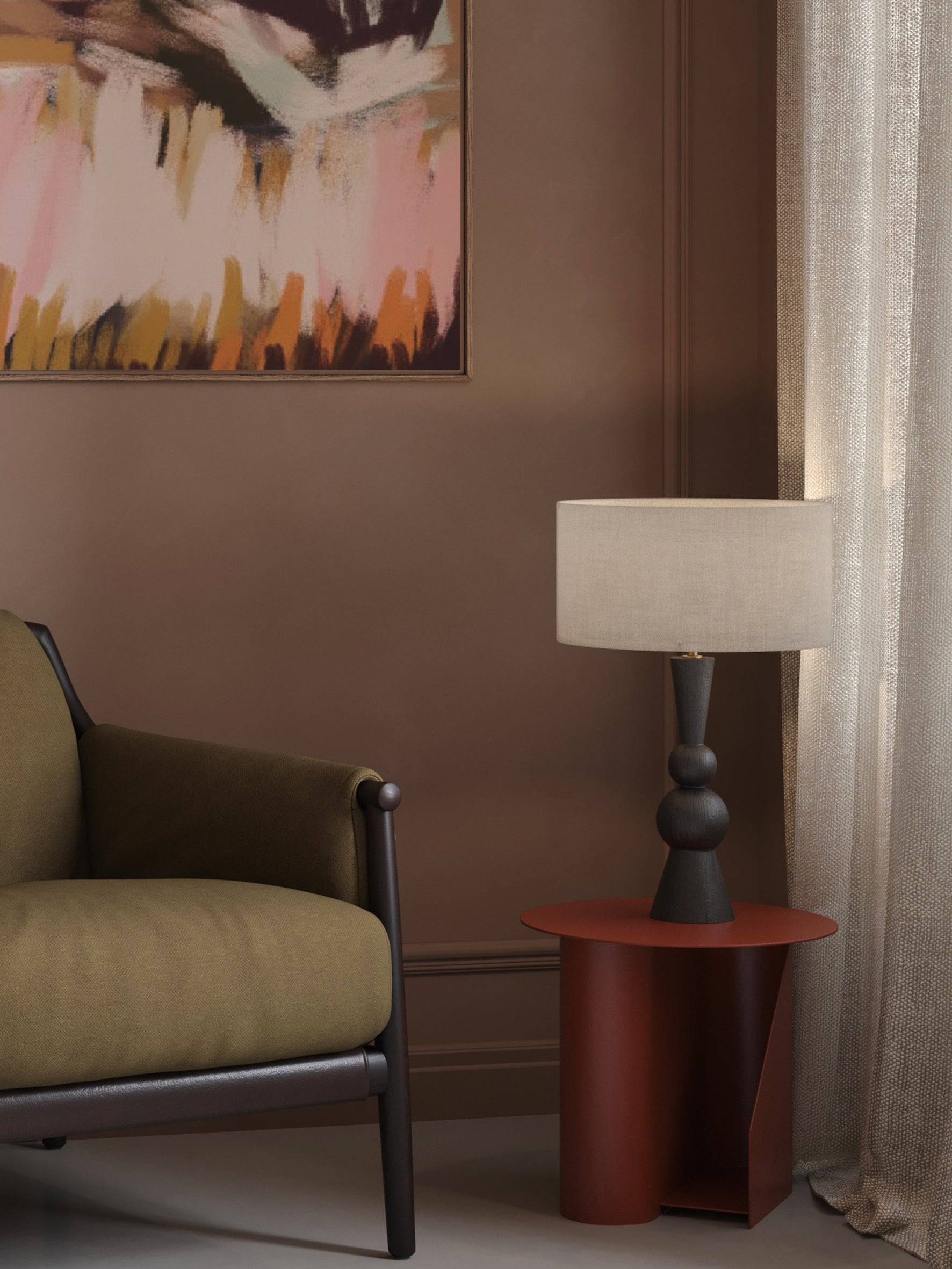 Carmine - dark wood and linen table lamp | Table Lamp | Lights & Lamps Inc | Modern Affordable Designer Lighting | USA