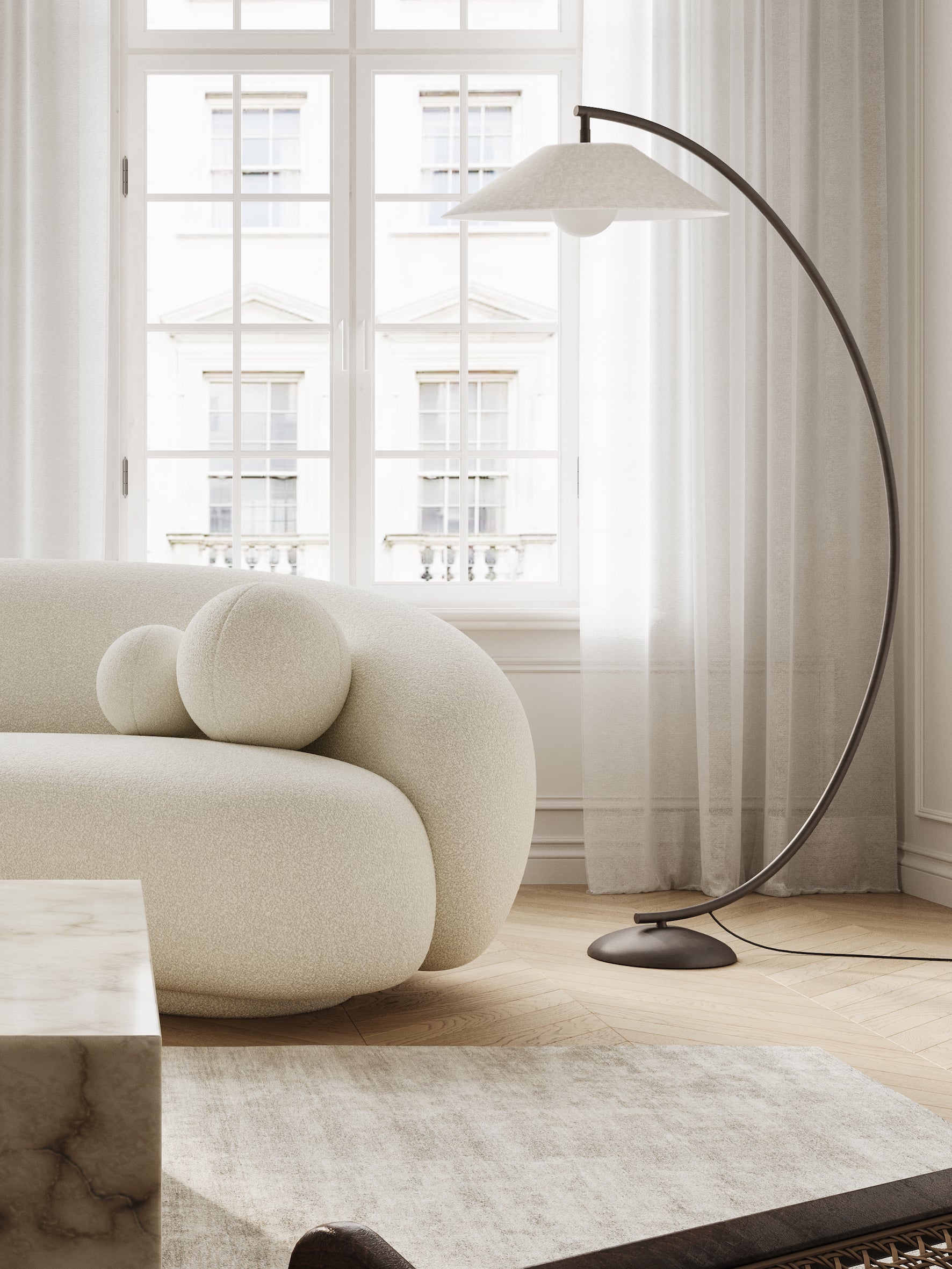 Circo - arc bronze and linen floor lamp | Floor Lamp | Lights & Lamps Inc | Modern Affordable Designer Lighting | USA