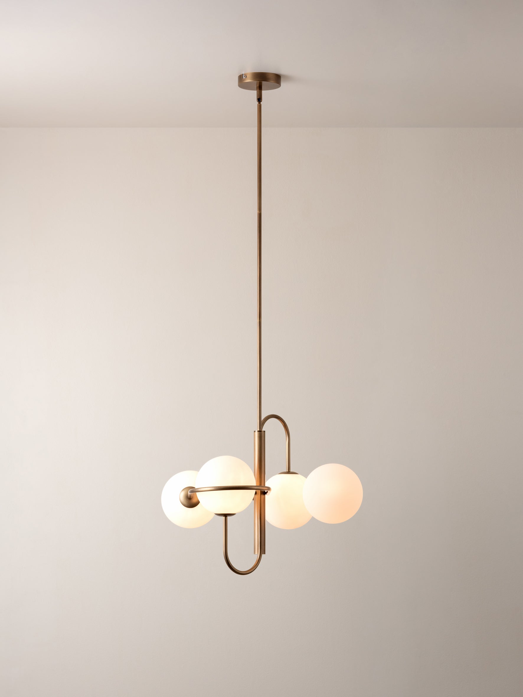 Decora - 4 light aged brass and opal pendant | Ceiling Light | Lights & Lamps Inc | Modern Affordable Designer Lighting | USA