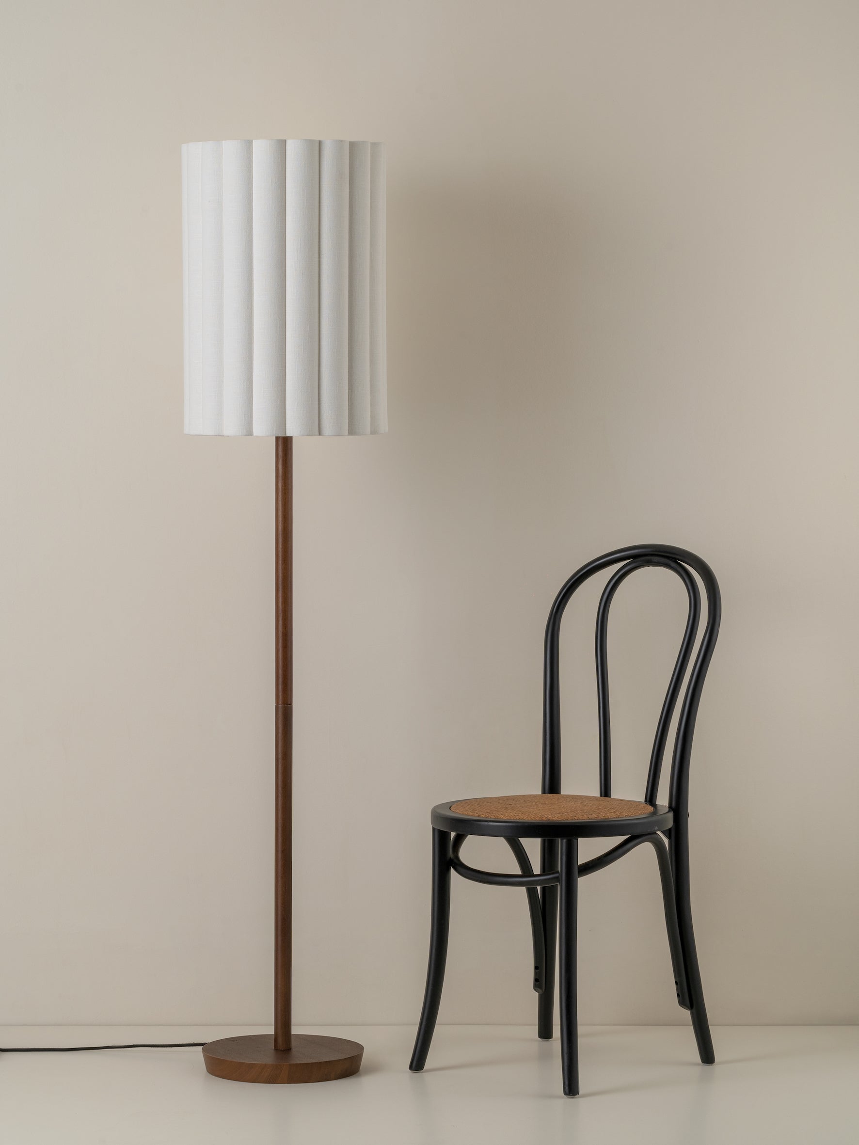Folia - walnut wood and scalloped natural linen floor lamp | Floor Lamp | Lights & Lamps Inc | Modern Affordable Designer Lighting | USA