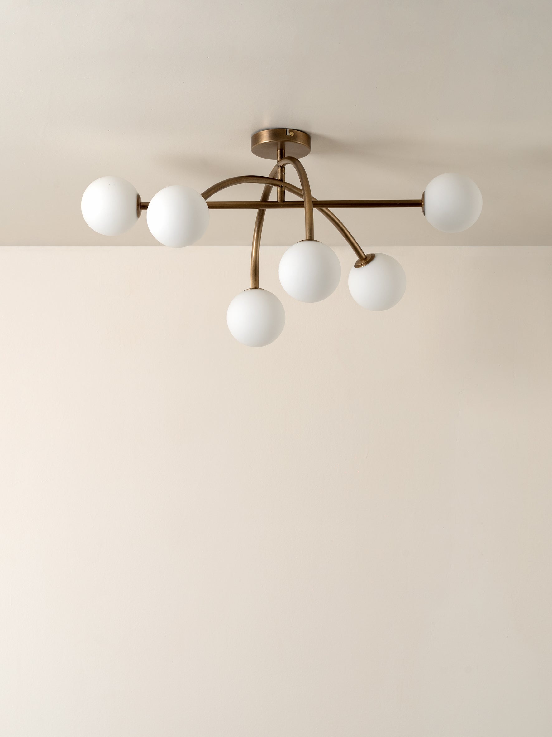 Perry - 6 light aged brass and opal flush pendant | Ceiling Light | Lights & Lamps Inc | Modern Affordable Designer Lighting | USA