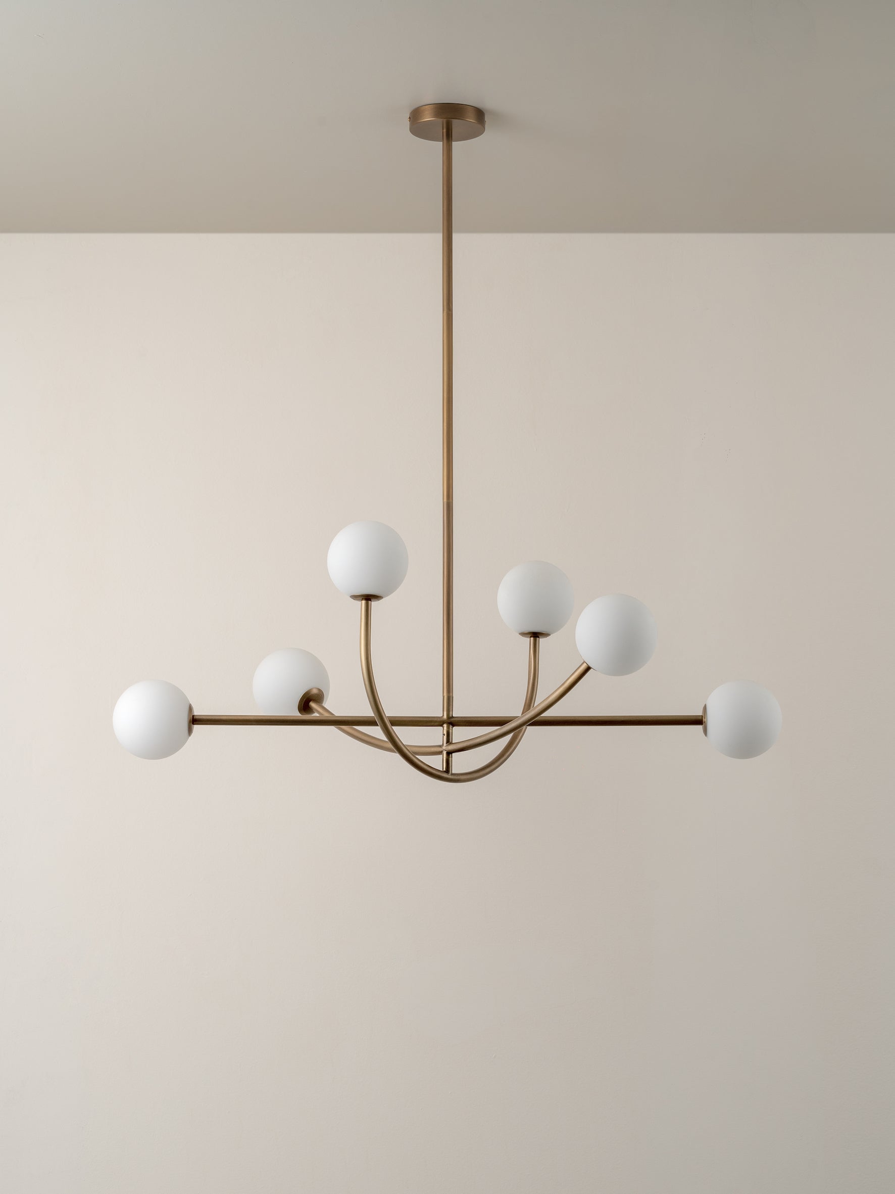 Perry - 6 light aged brass and opal pendant | Ceiling Light | Lights & Lamps Inc | Modern Affordable Designer Lighting | USA