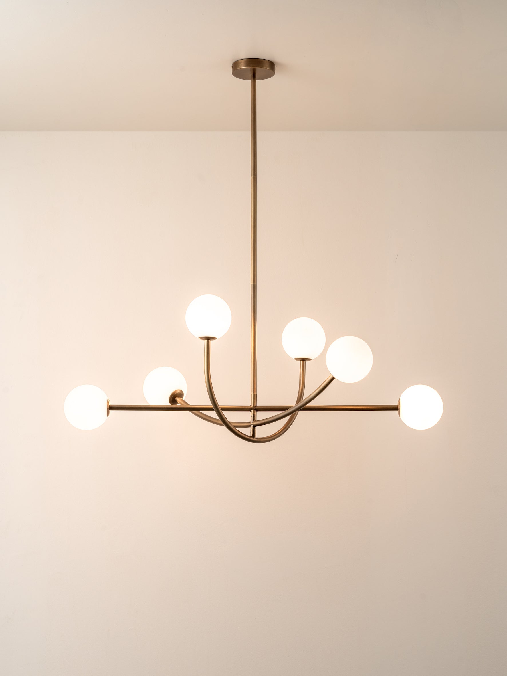 Perry - 6 light aged brass and opal pendant | Ceiling Light | Lights & Lamps Inc | Modern Affordable Designer Lighting | USA