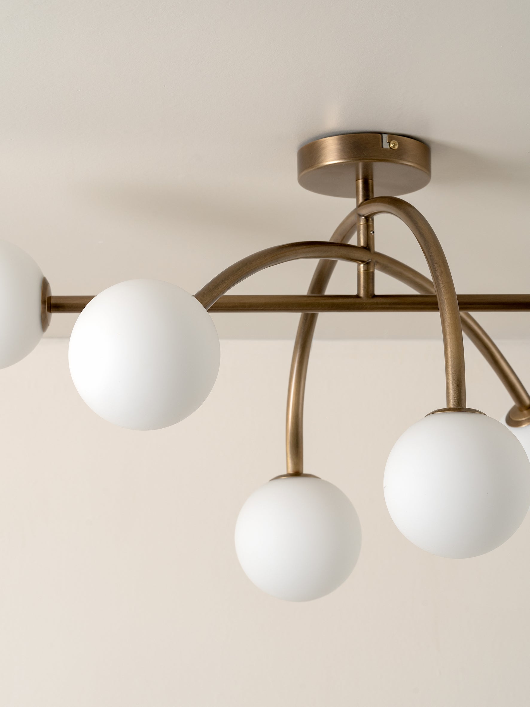 Perry - 6 light aged brass and opal flush pendant | Ceiling Light | Lights & Lamps Inc | Modern Affordable Designer Lighting | USA