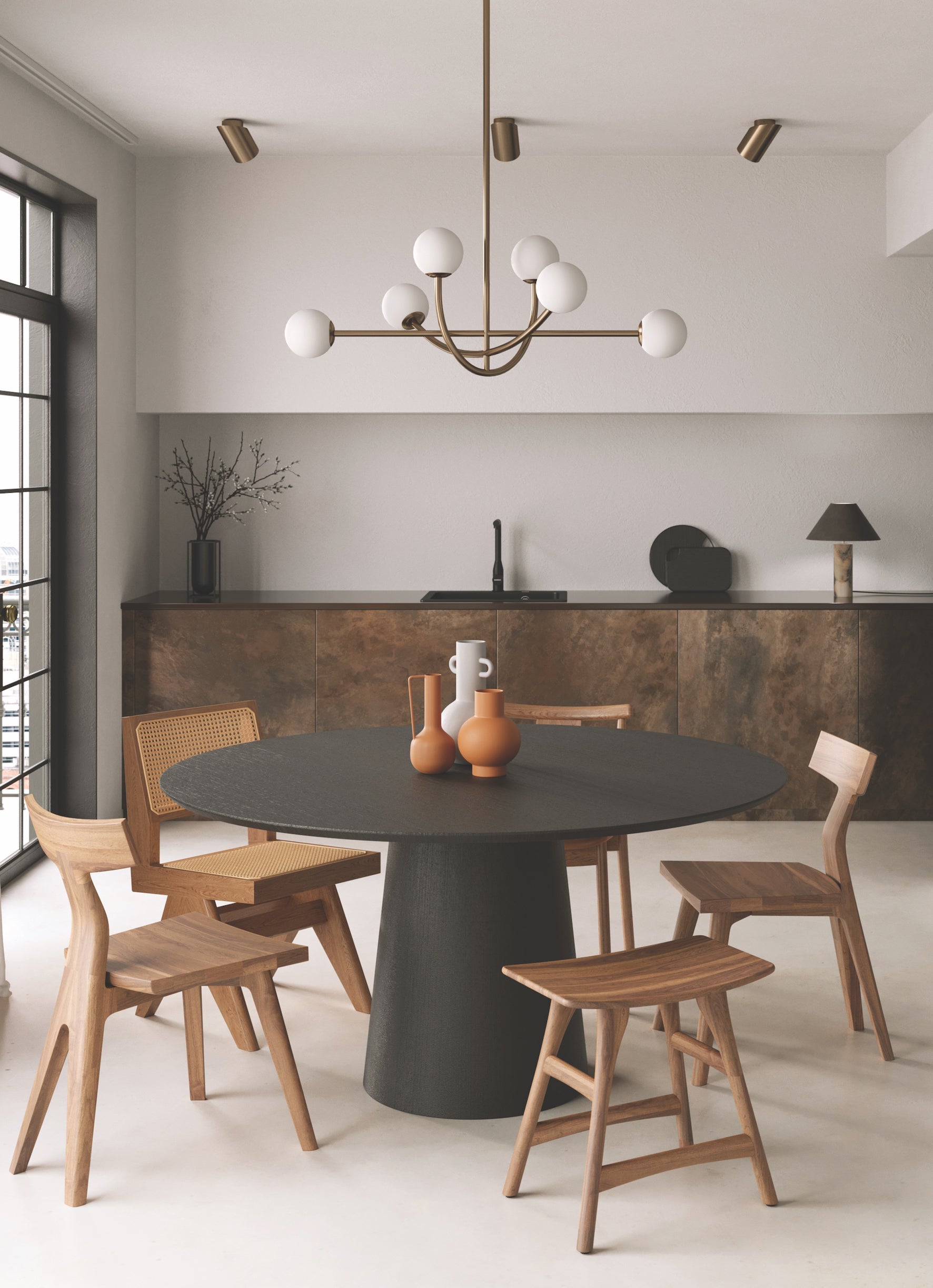 Perry - 6 light aged brass and opal pendant | Ceiling Light | Lights & Lamps Inc | Modern Affordable Designer Lighting | USA