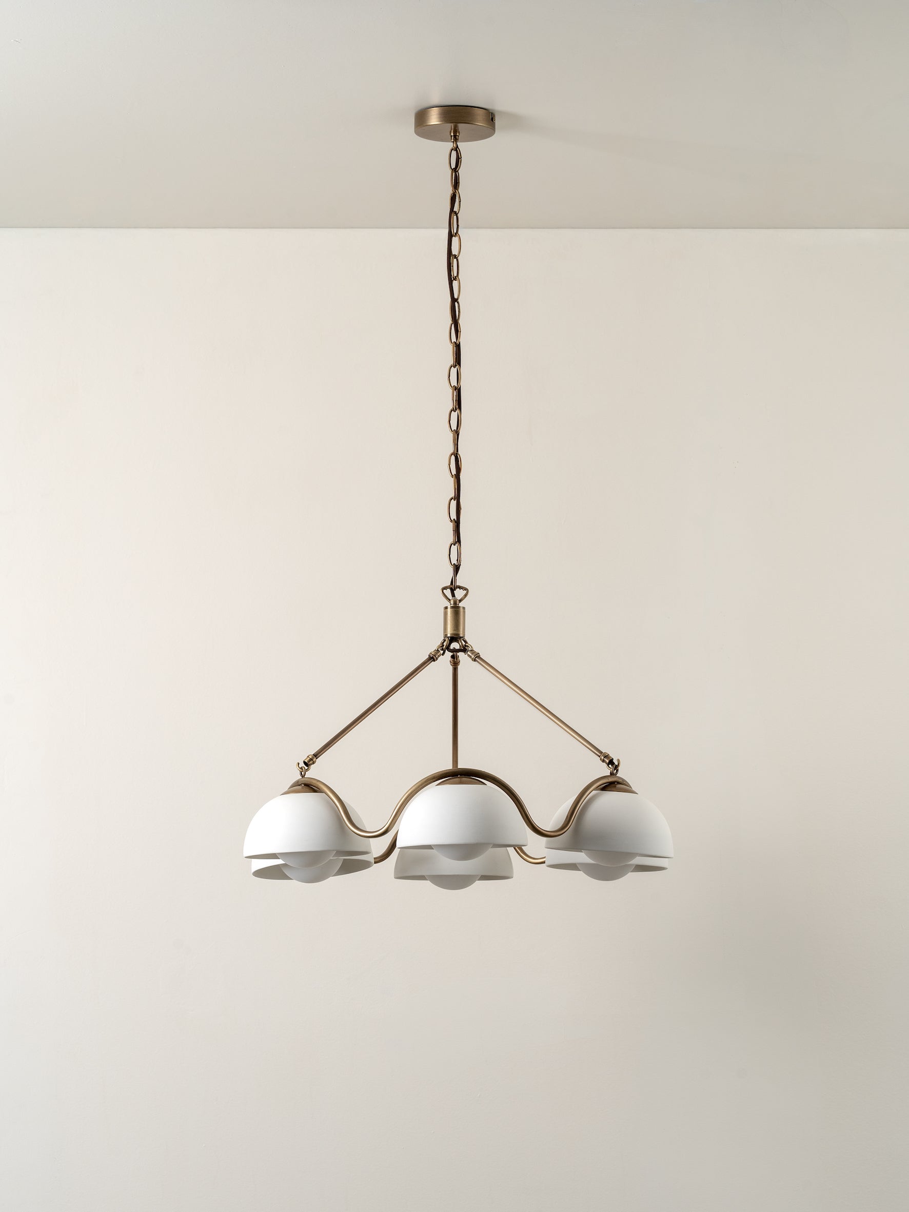 Waverly - 6 light aged brass and white porcelain pendant | Ceiling Light | Lights & Lamps Inc | Modern Affordable Designer Lighting | USA