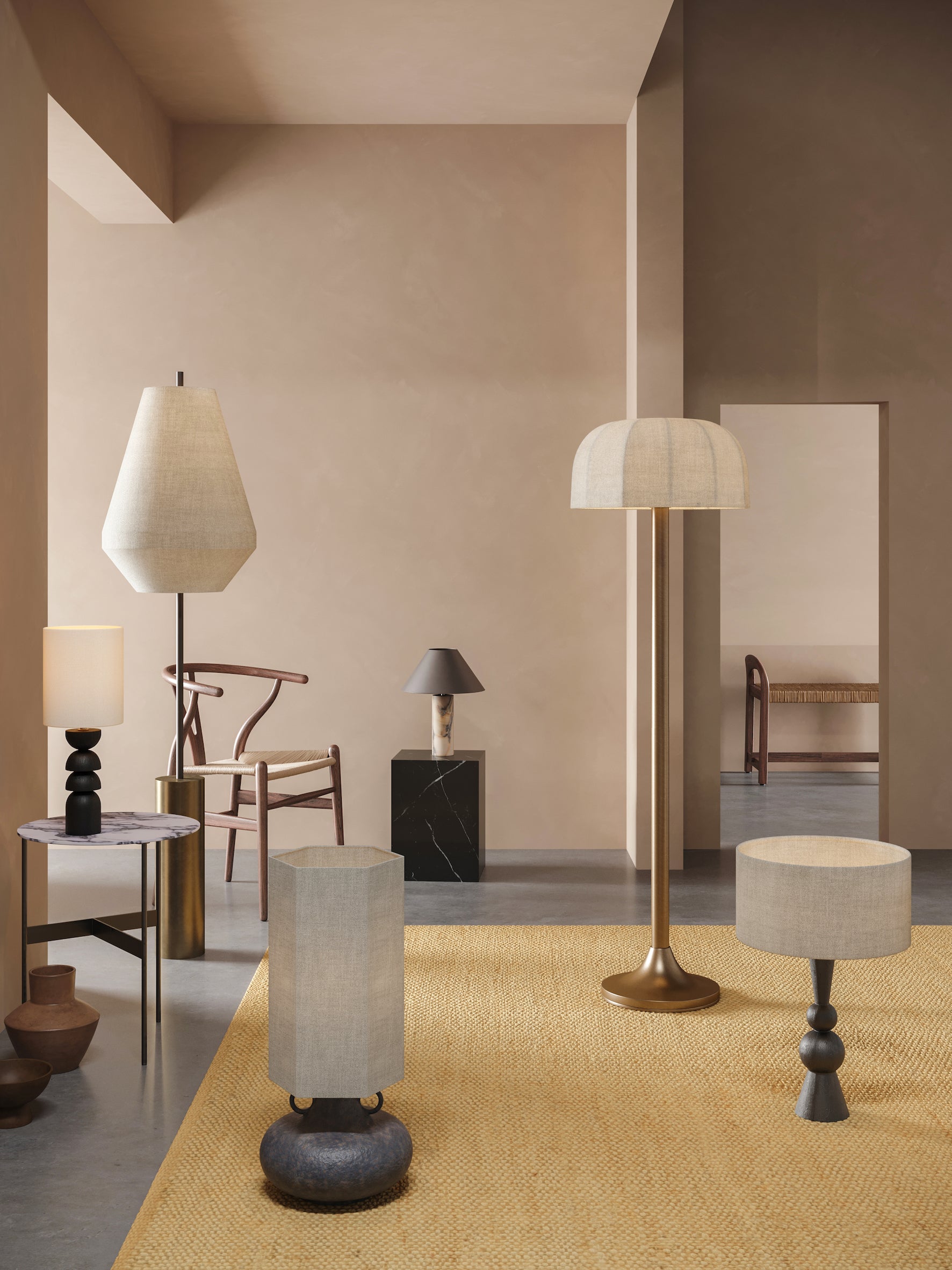 Ottino - aged brass and linen floor lamp | Floor Lamp | Lights & Lamps Inc | Modern Affordable Designer Lighting | USA