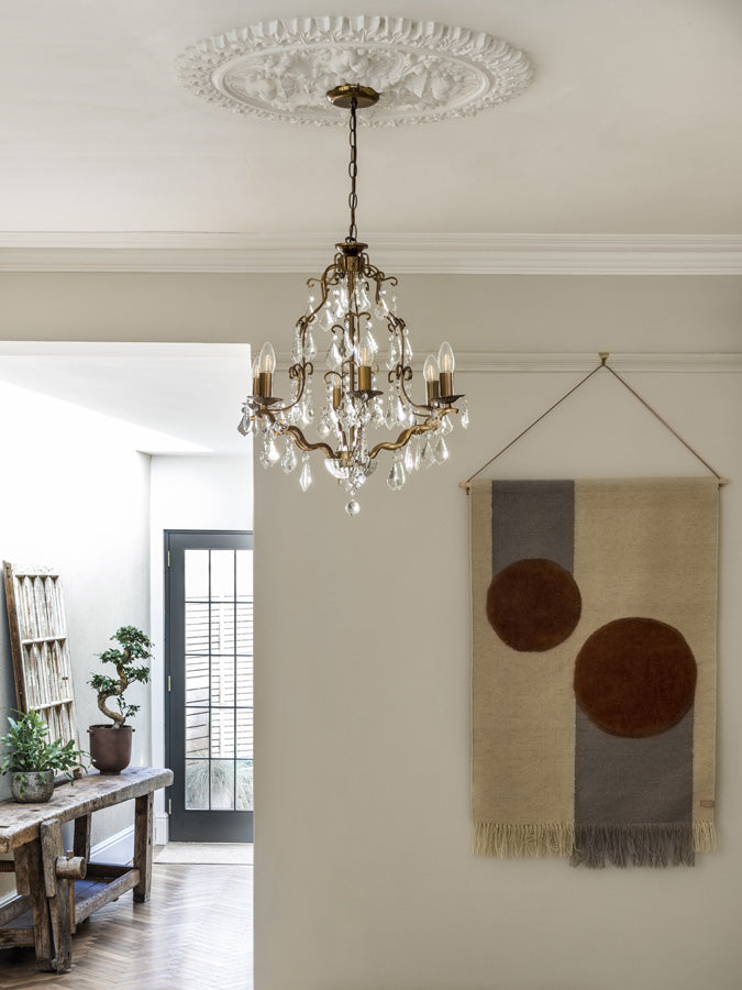 Modena - 6 light aged brass crystal glass chandelier | Ceiling Light | Lights & Lamps Inc | Modern Affordable Designer Lighting | USA