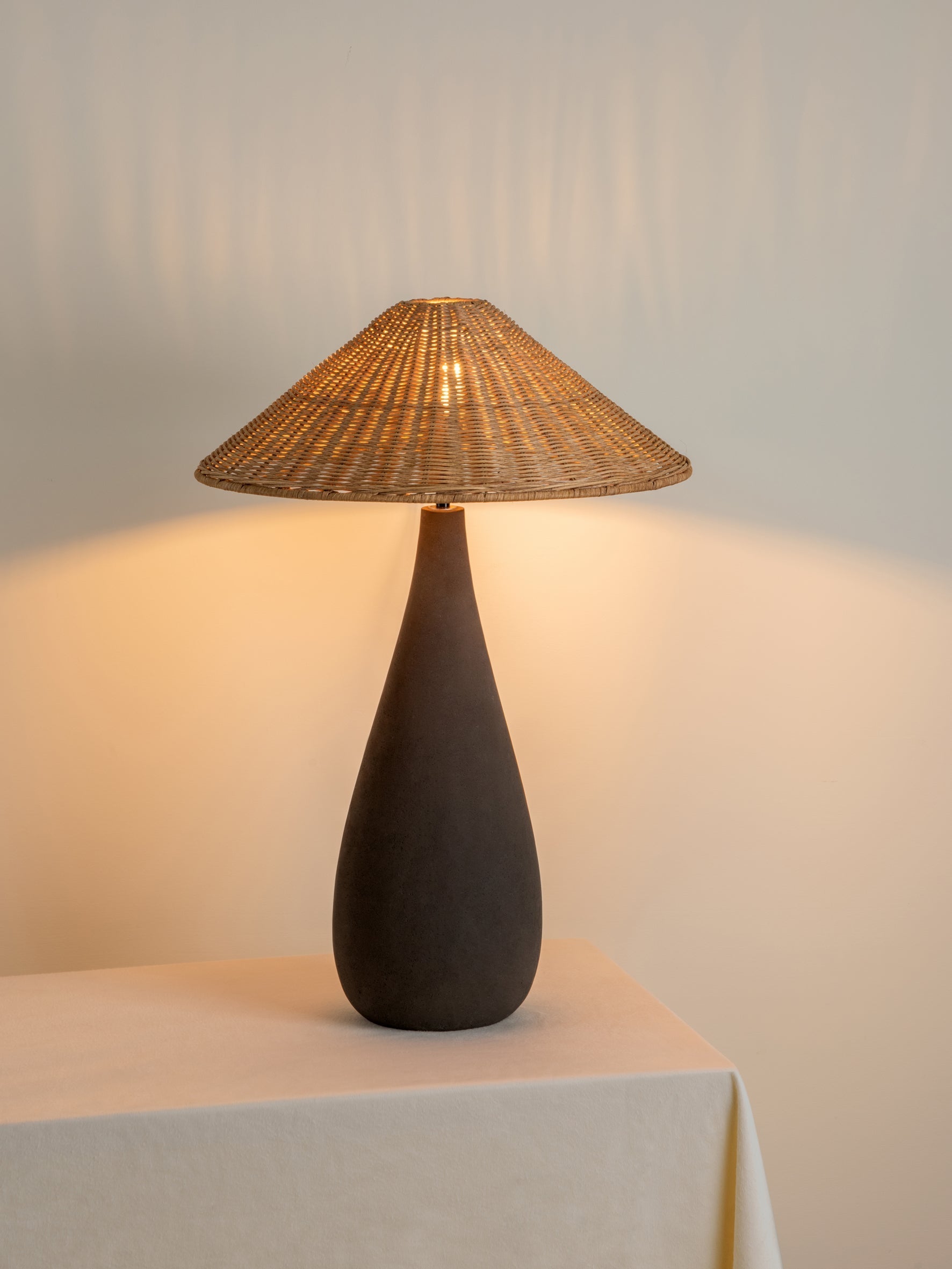 Miata - charcoal concrete and rattan table lamp | Table Lamp | Lights & Lamps Inc | Modern Affordable Designer Lighting | USA