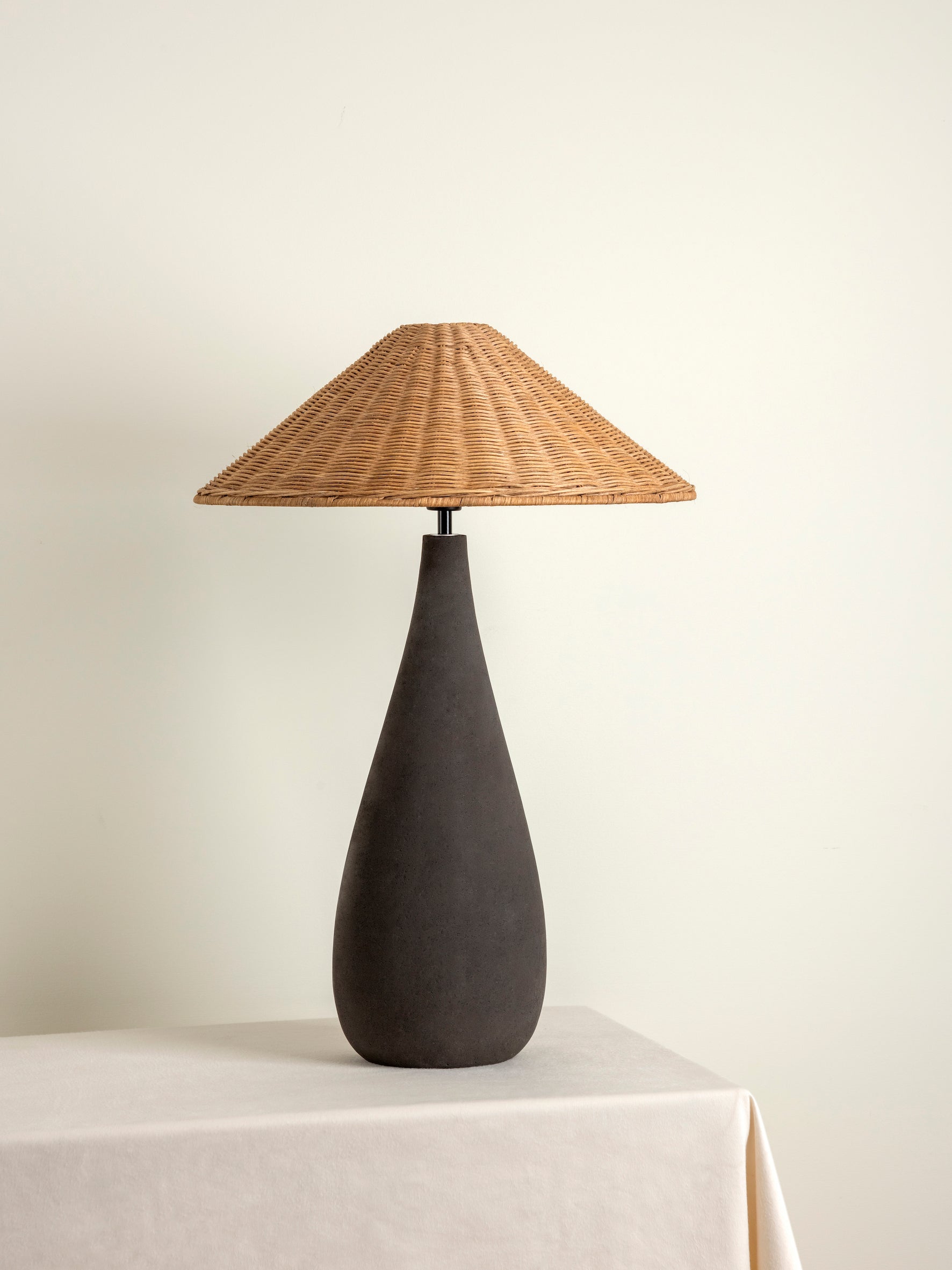 Miata - charcoal concrete and rattan table lamp | Table Lamp | Lights & Lamps Inc | Modern Affordable Designer Lighting | USA